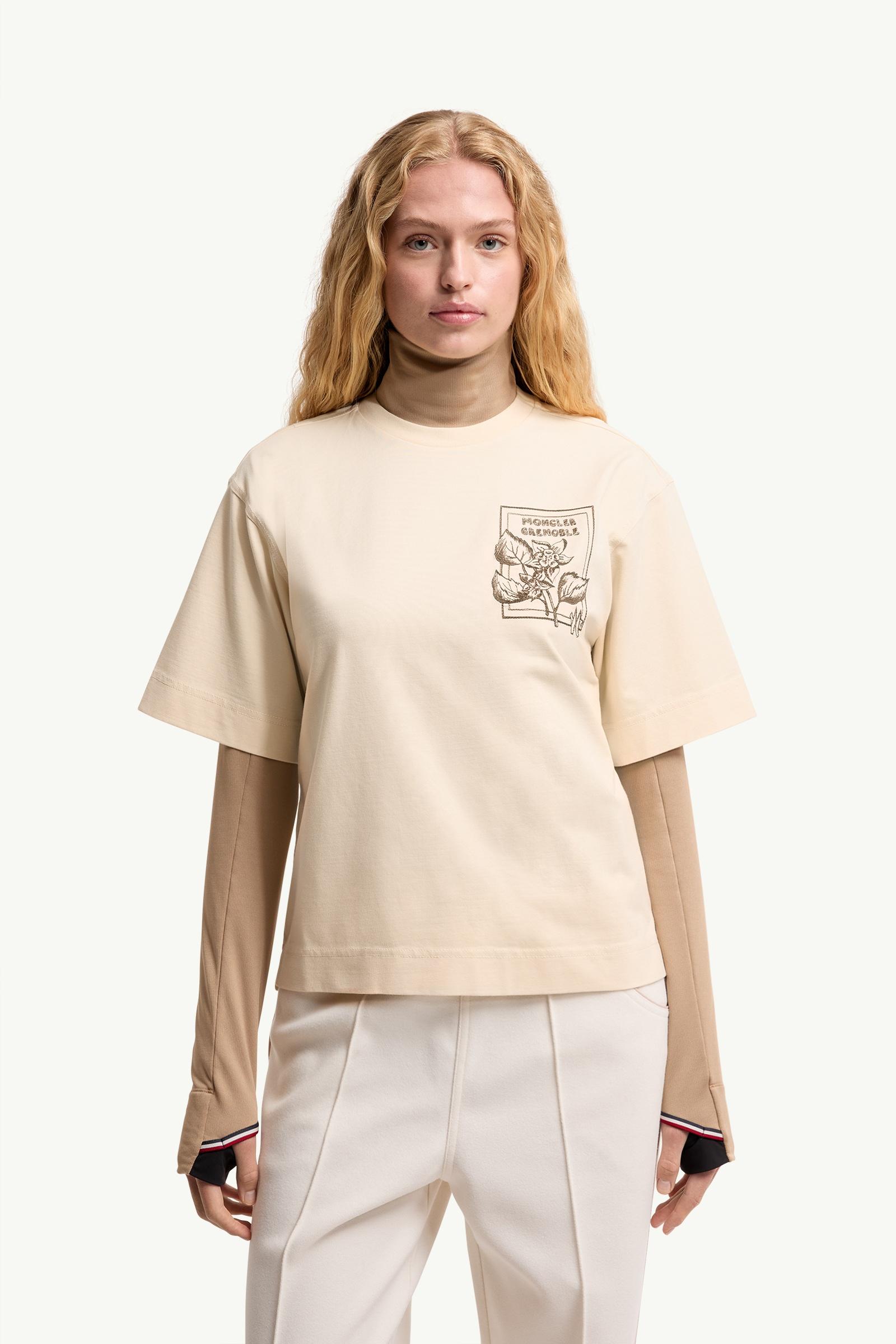 White Ivory Flower Print Cotton Blend T-Shirt - Tops & T-Shirts