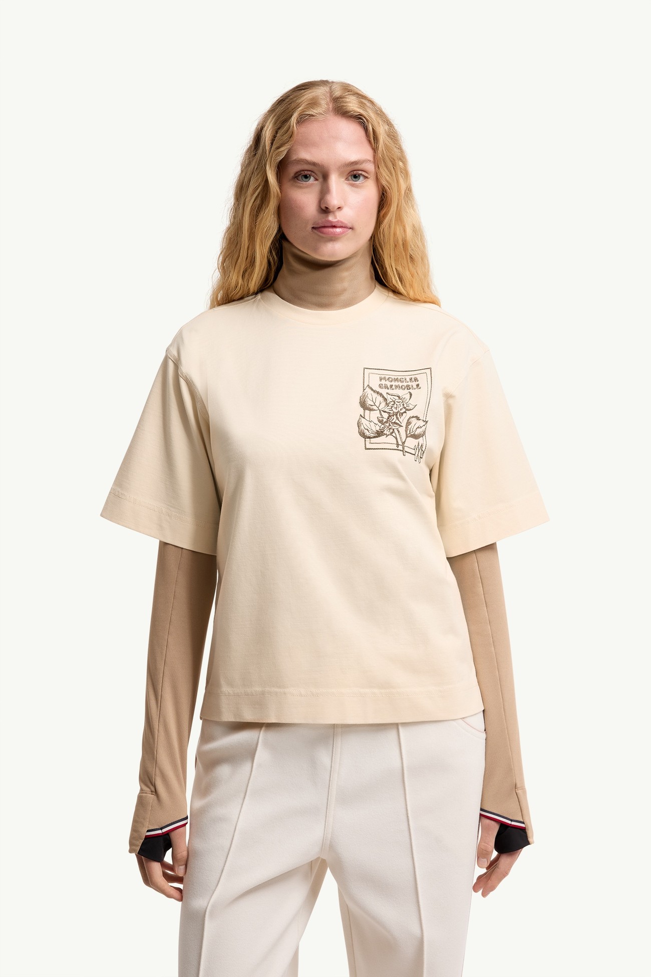 T-Shirt in misto cotone con stampa floreale Donna Bianco Avorio Moncler 3