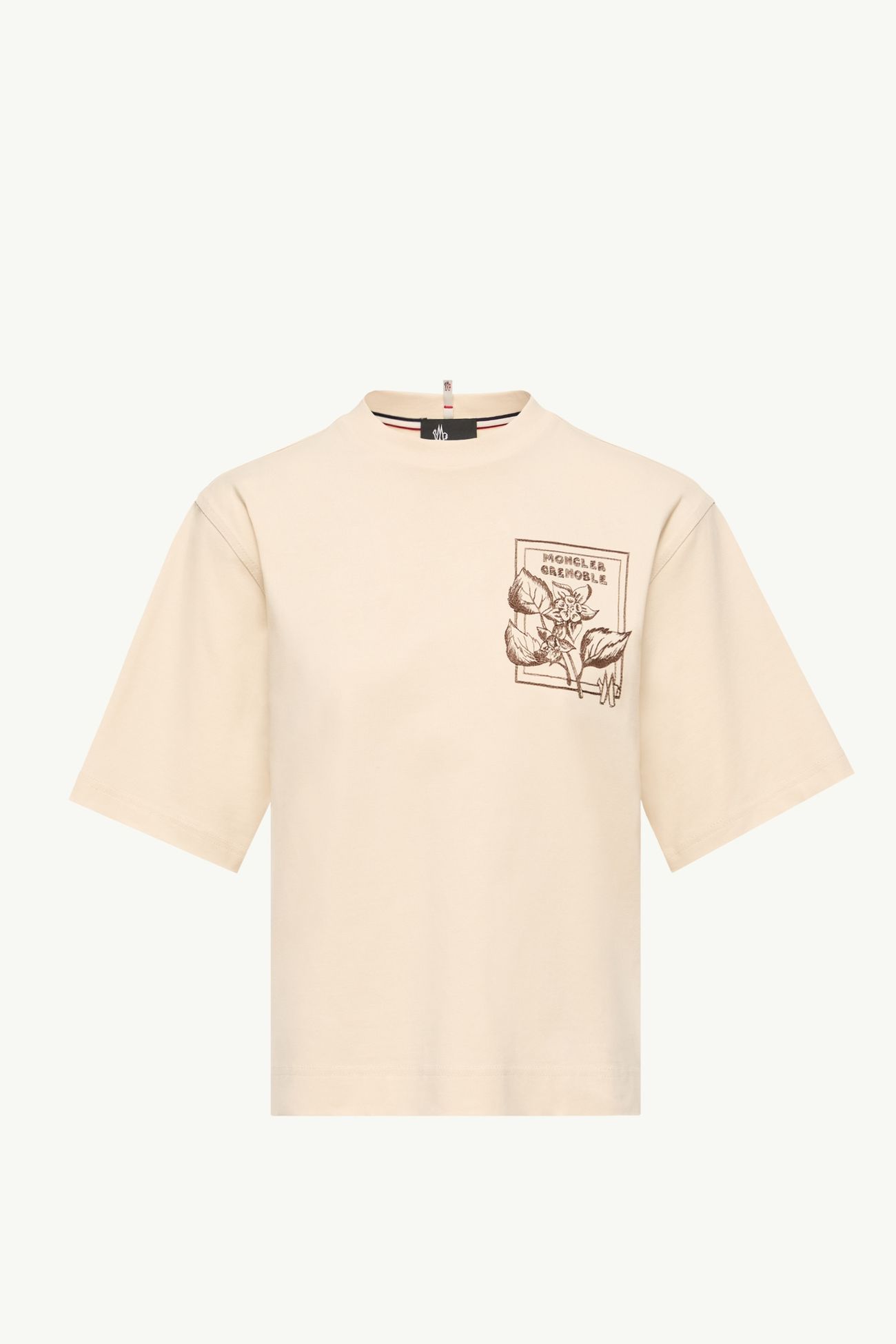 Flower Print Cotton Blend T-Shirt Women White Ivory Moncler 2