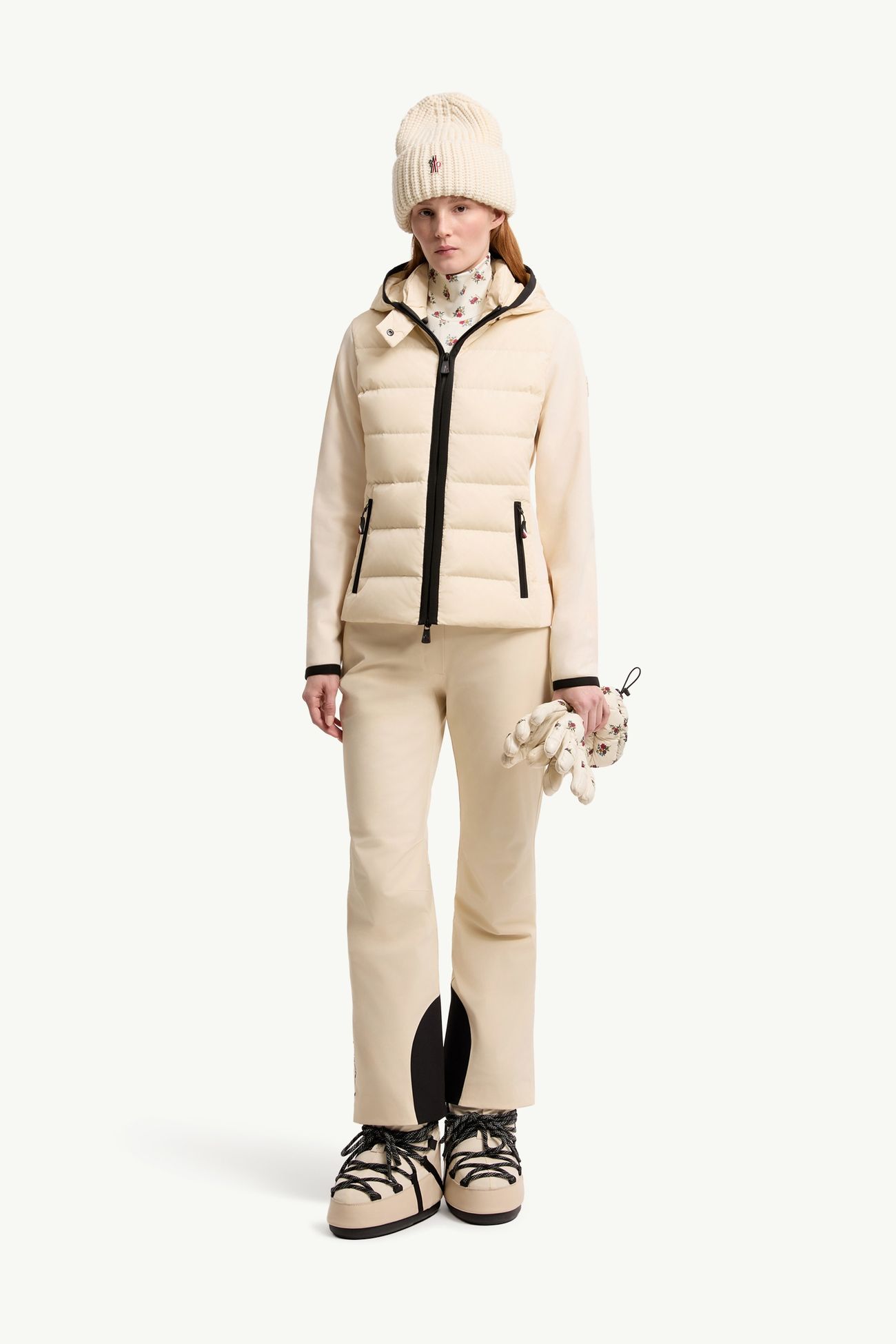 Felpa imbottita con cappuccio e zip Donna Bianco Avorio Moncler 0