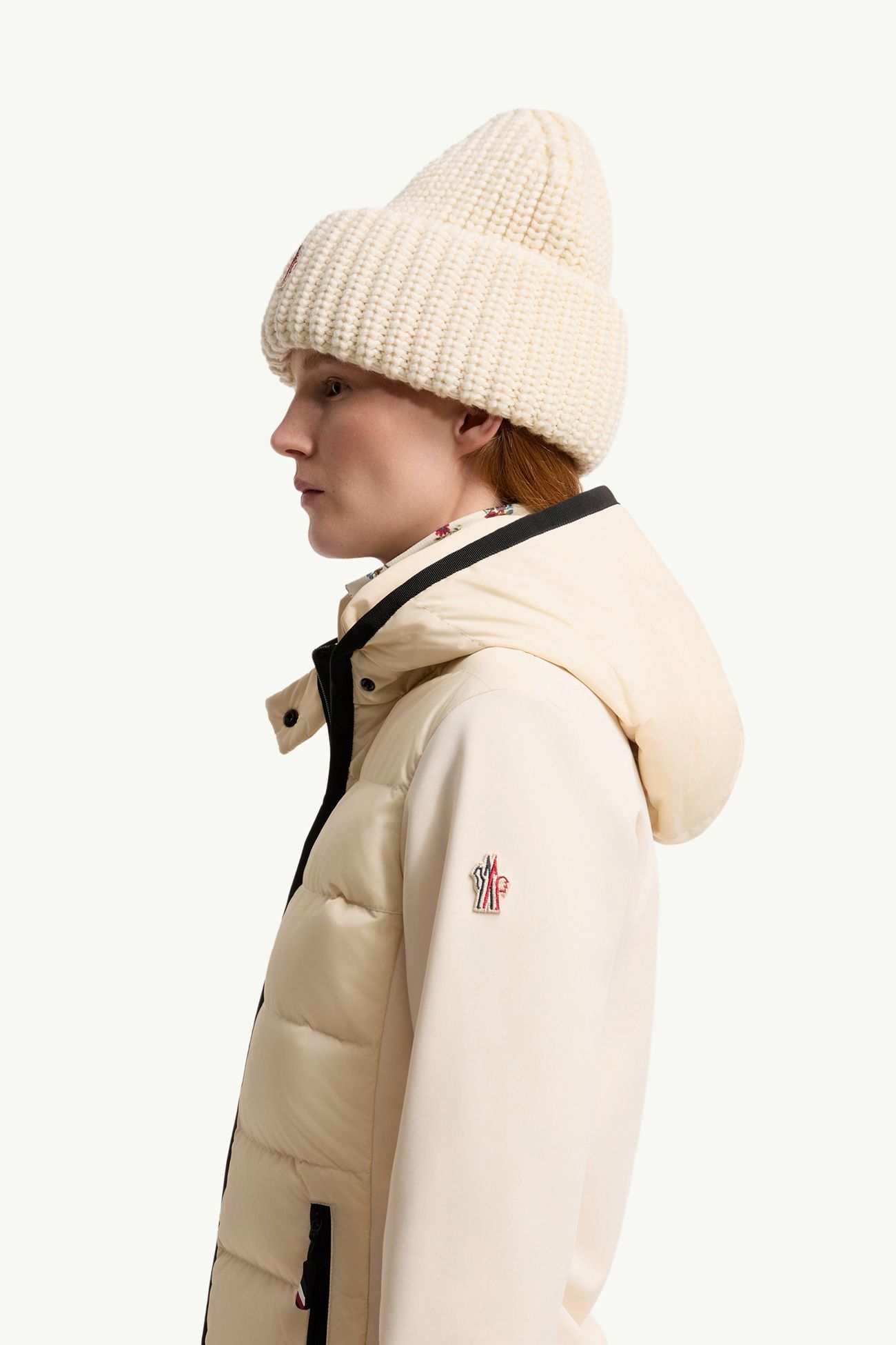 Felpa imbottita con cappuccio e zip Donna Bianco Avorio Moncler 1