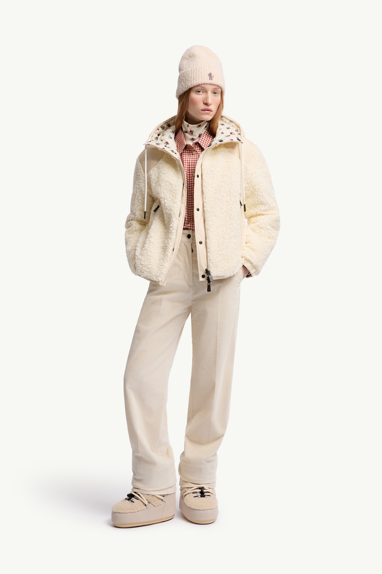 女士双面加衬泰迪绒风格拉链连帽卫衣 女士 象牙白 Moncler 0
