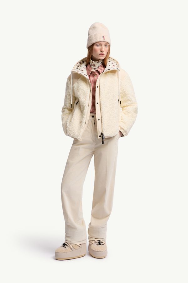 雙面夾層泰迪布拉鏈連帽衫 女士 象牙白色 Moncler 0