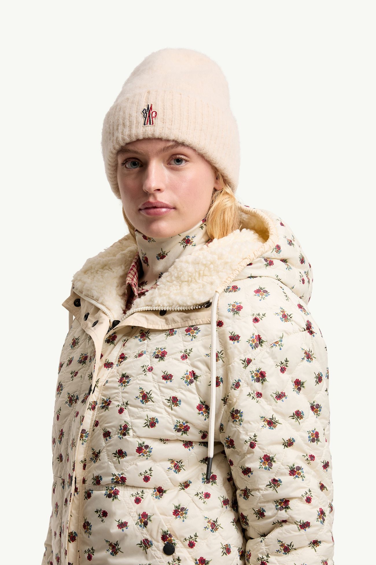 雙面夾層泰迪布拉鏈連帽衫 女士 象牙白色 Moncler 1