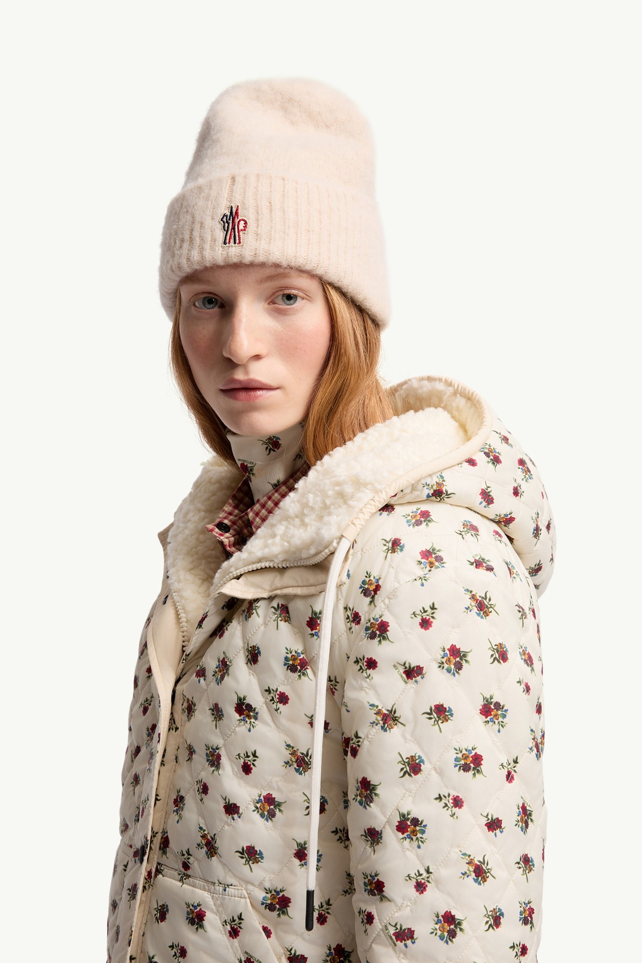 雙面夾層泰迪布拉鏈連帽衫 女士 象牙白色 Moncler 1
