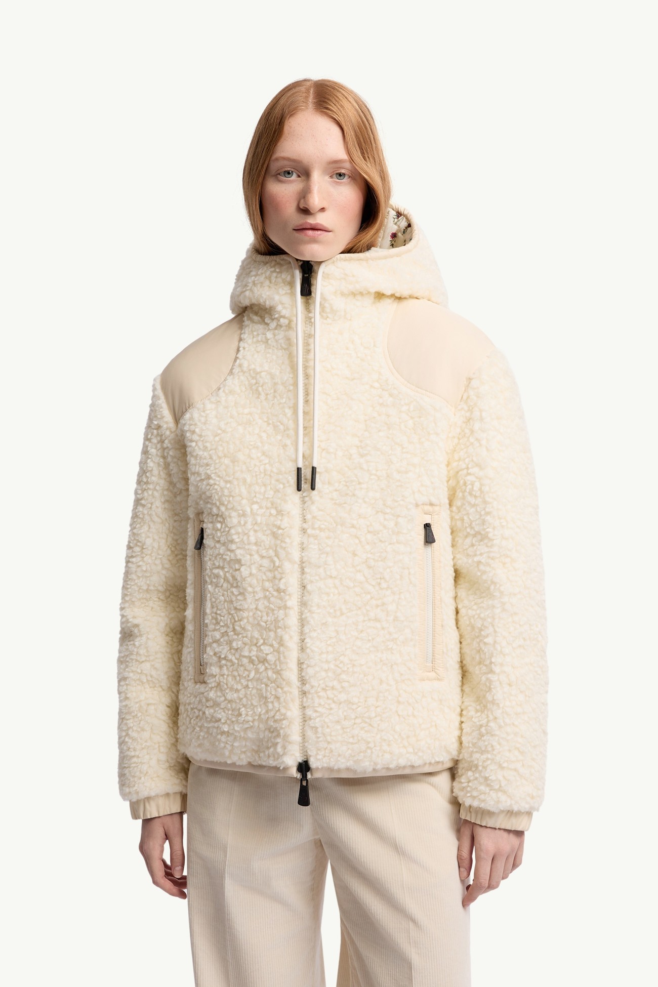 雙面夾層泰迪布拉鏈連帽衫 女士 象牙白色 Moncler 3