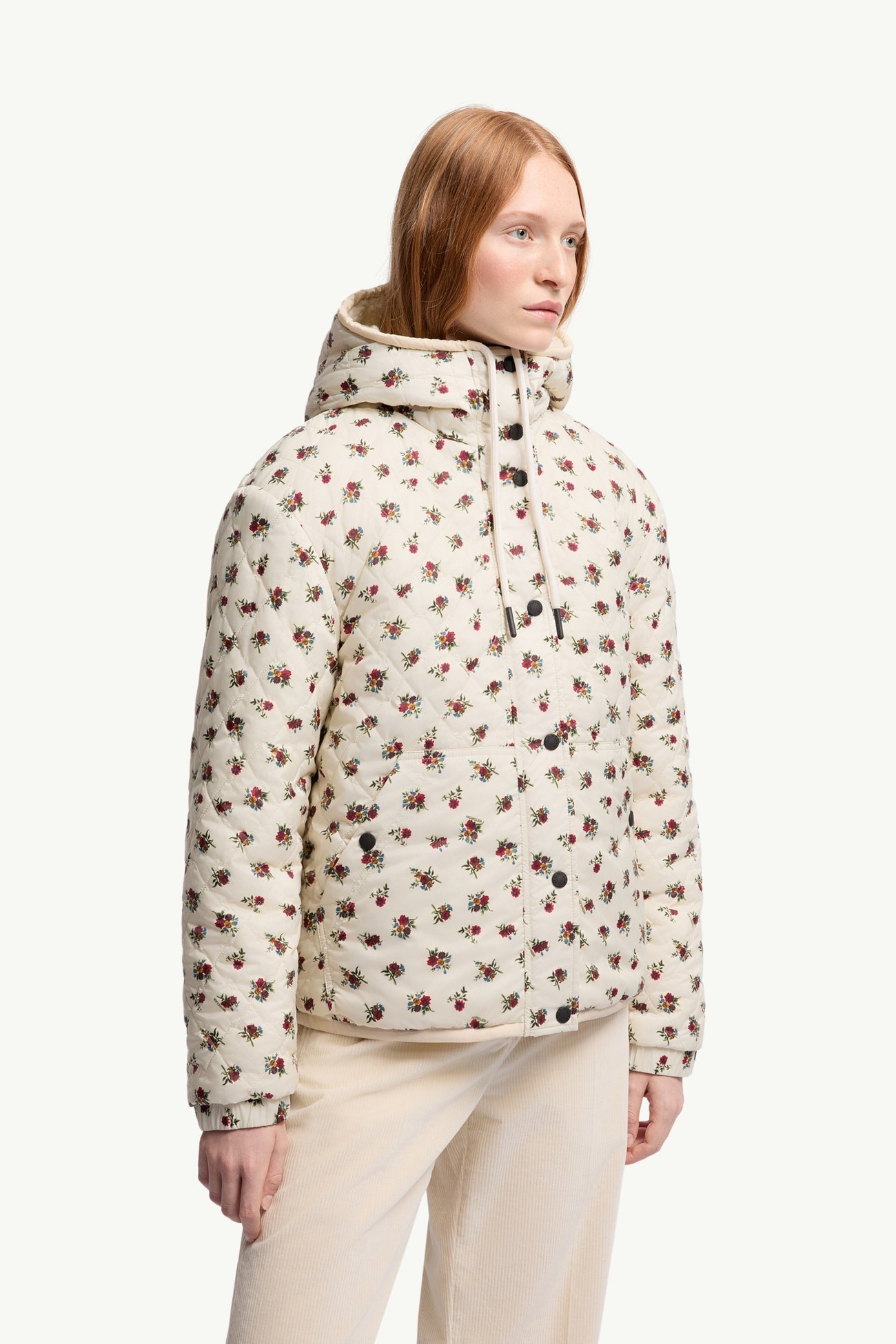 Sweat à capuche zippé en teddy matelassé réversible Femmes Blanc Ivoire Moncler 5