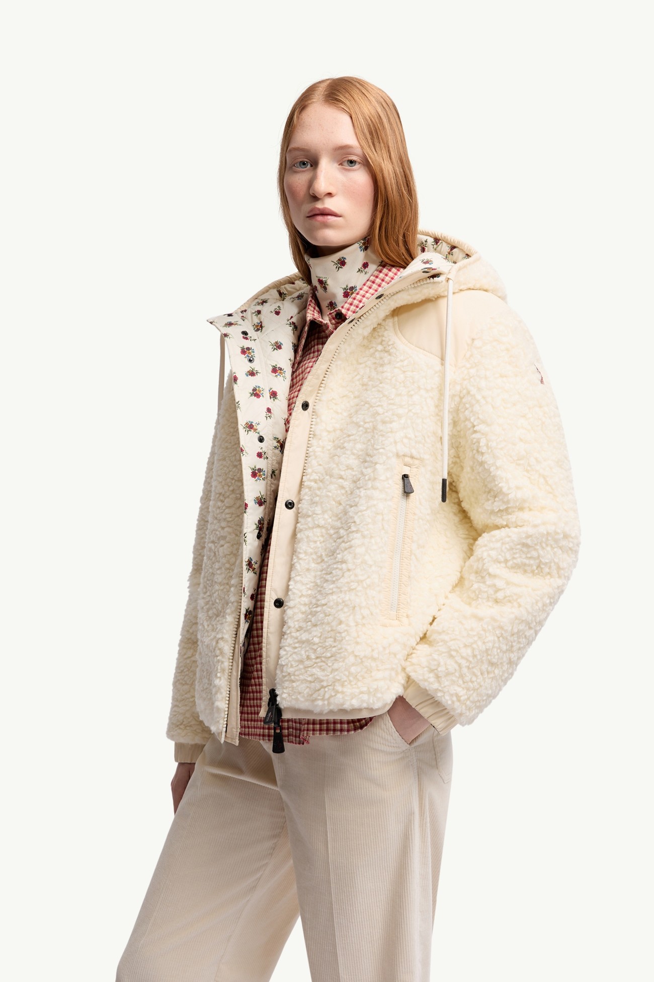 Gefütterter Wende-Kapuzenpullover aus Teddy mit Reißverschluss Damen Weiß-Elfenbein Moncler 6