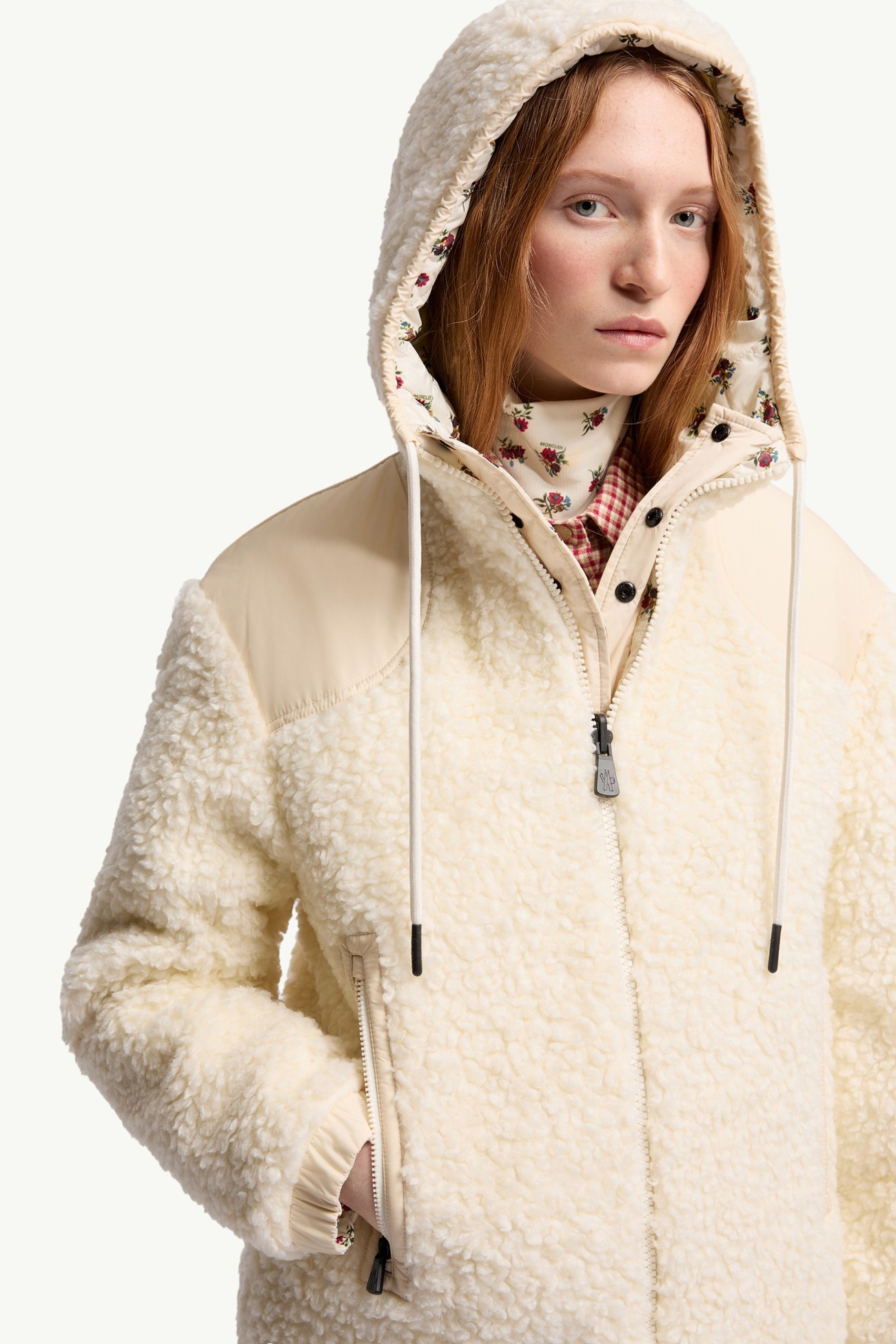 雙面夾層泰迪布拉鏈連帽衫 女士 象牙白色 Moncler 7