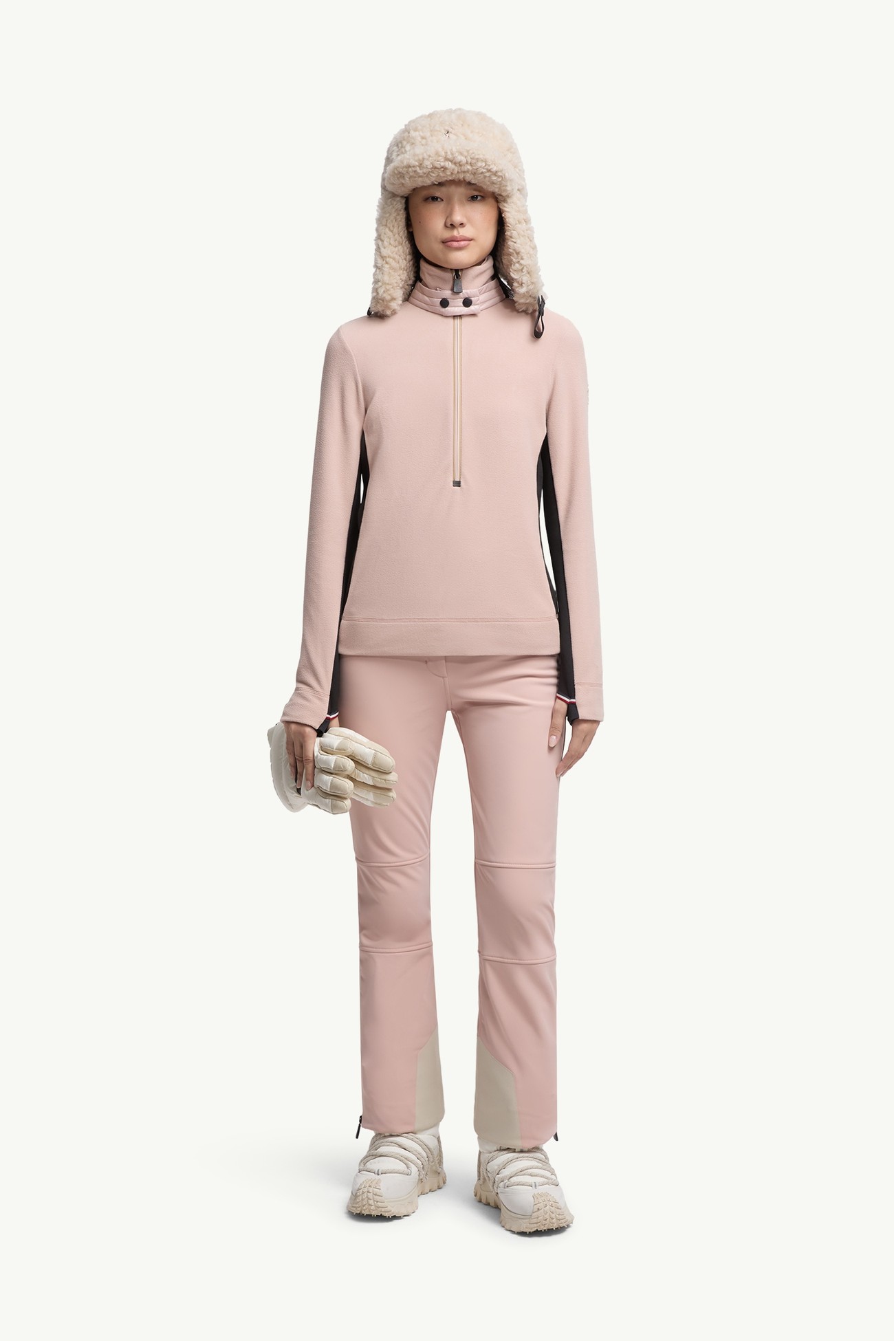 Rollkragenpullover mit halbem Reißverschluss Damen Hellpink Moncler 0