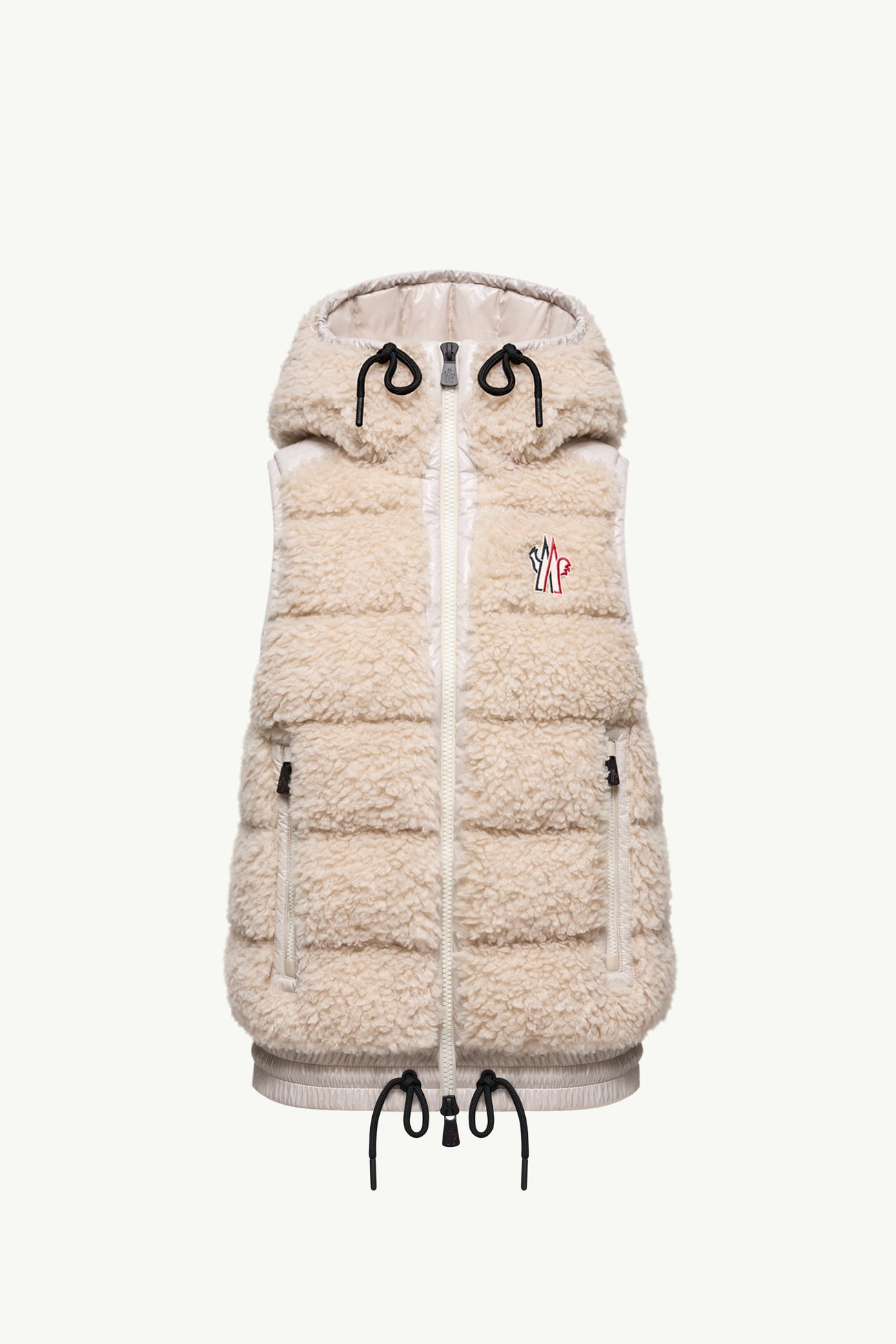 Gilet Isolante con Cappuccio Stile Teddy Donna Beige Chiaro Moncler 2