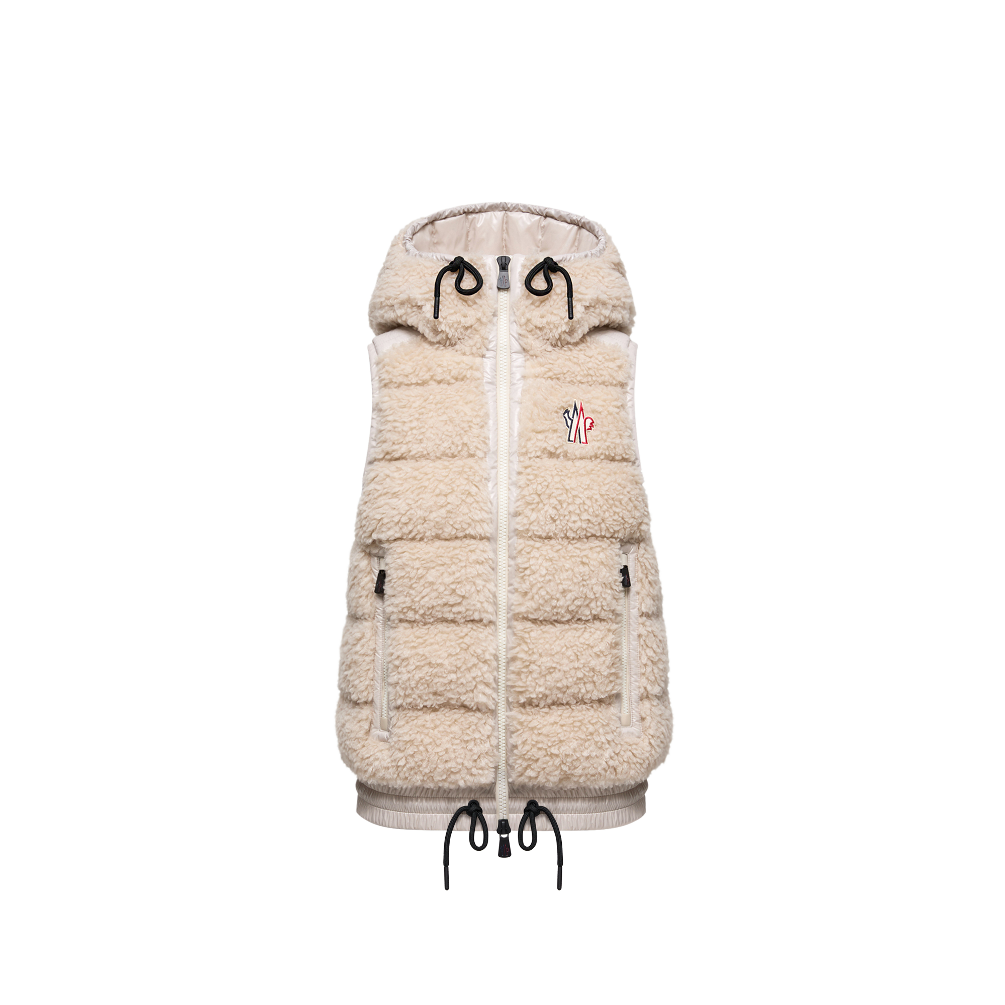 Grenoble Teddy Hooded Insulated Gilet for Women in Beige, Size: S, Moncler - Image 1
