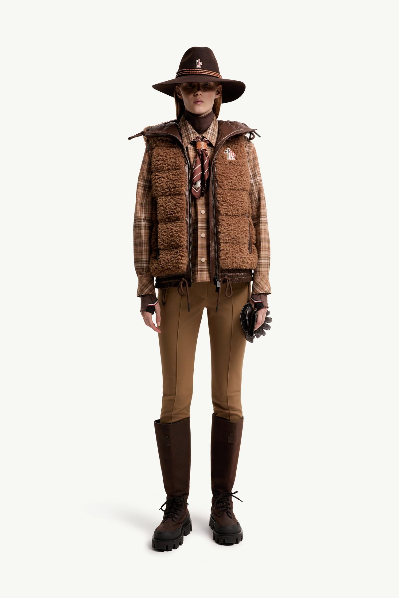 Gilet Isolante con Cappuccio Stile Teddy Donna Marrone Moncler 0