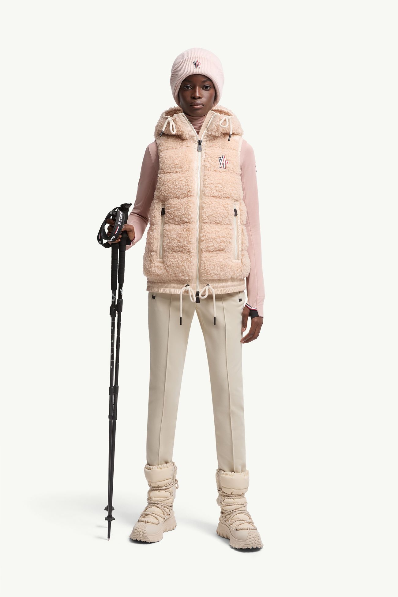 Gilet Isolante con Cappuccio Stile Teddy Donna Rosa Moncler 0