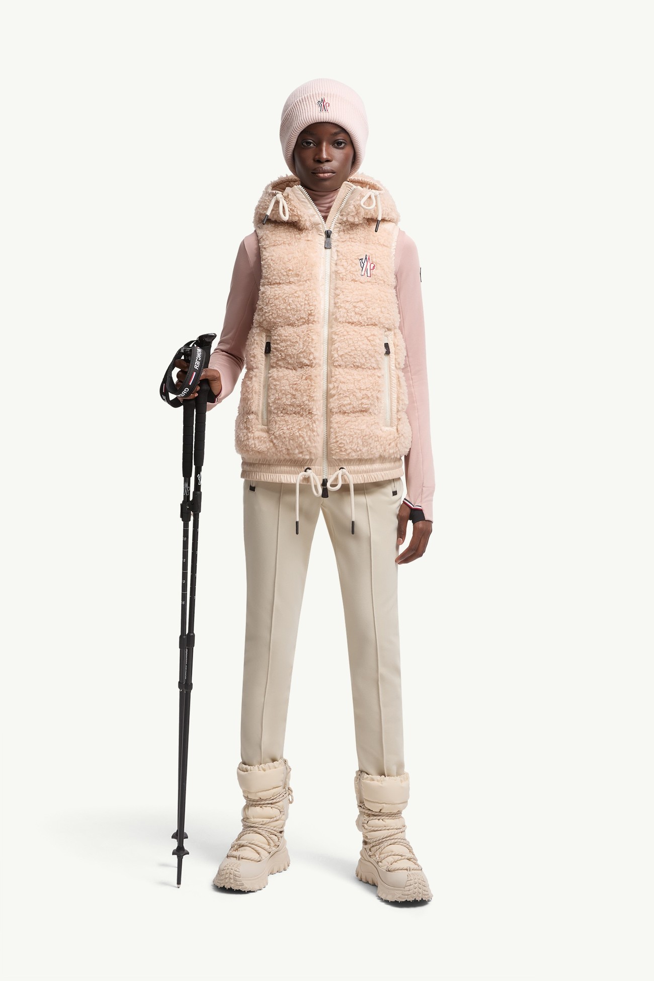 Gilet Isolante con Cappuccio Stile Teddy Donna Rosa Moncler 0