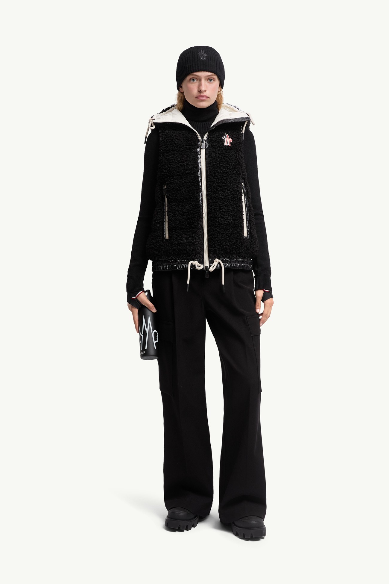 Gilet Isolante con Cappuccio Stile Teddy Donna Nero Moncler 0
