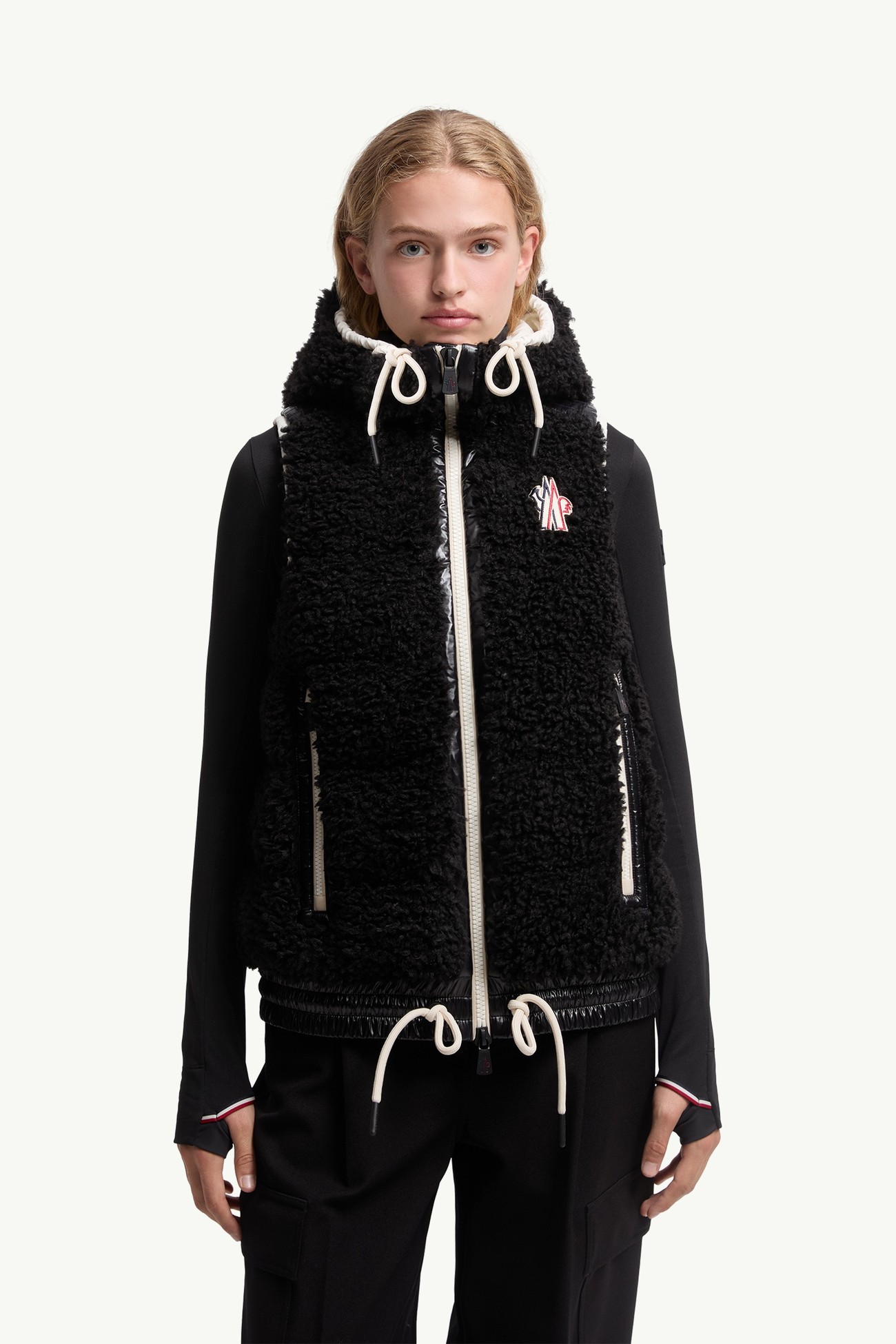 Gilet Isolante con Cappuccio Stile Teddy Donna Nero Moncler 3