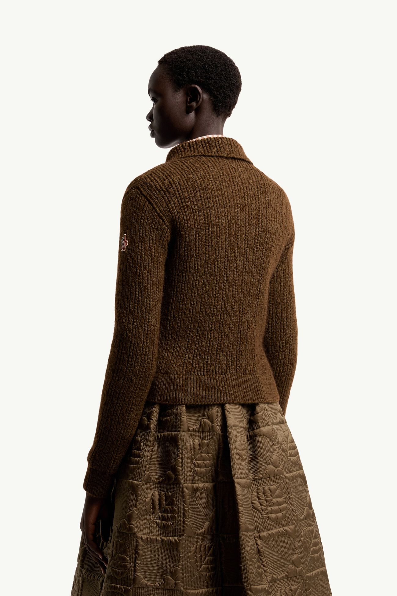 Wool & Mohair Blend Knit Polo Shirt Women Brown Moncler 4