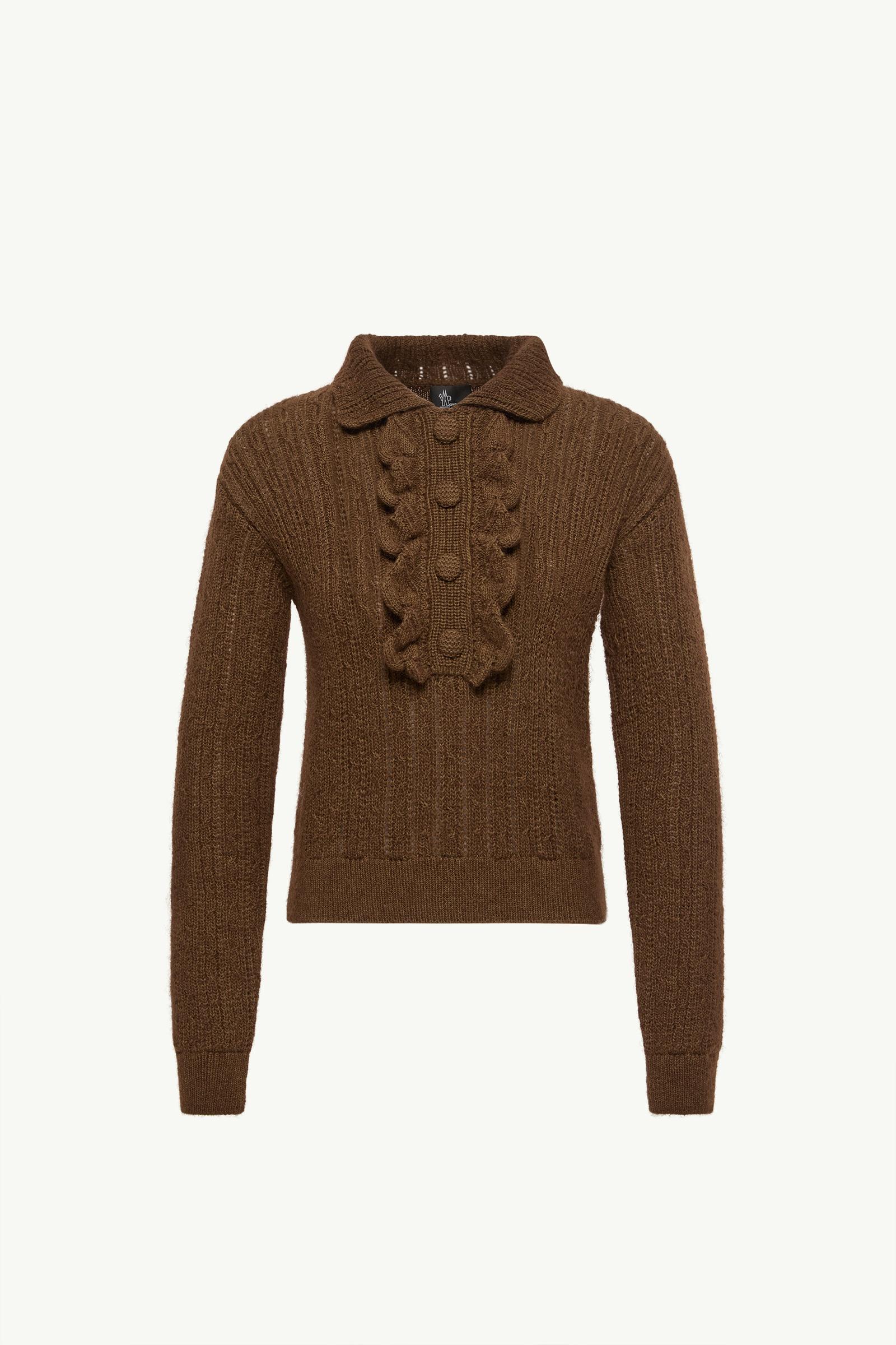 Wool & Mohair Blend Knit Polo Shirt Women Brown Moncler, 1 of 0