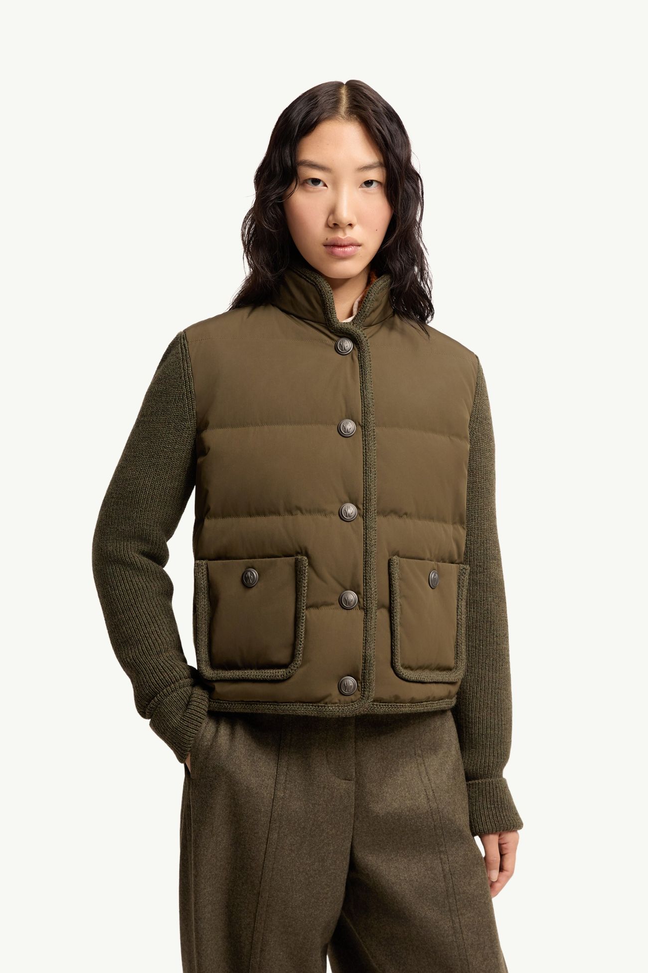 Wattierte Strickjacke aus Wolle Damen Dunkelgrün Moncler 3