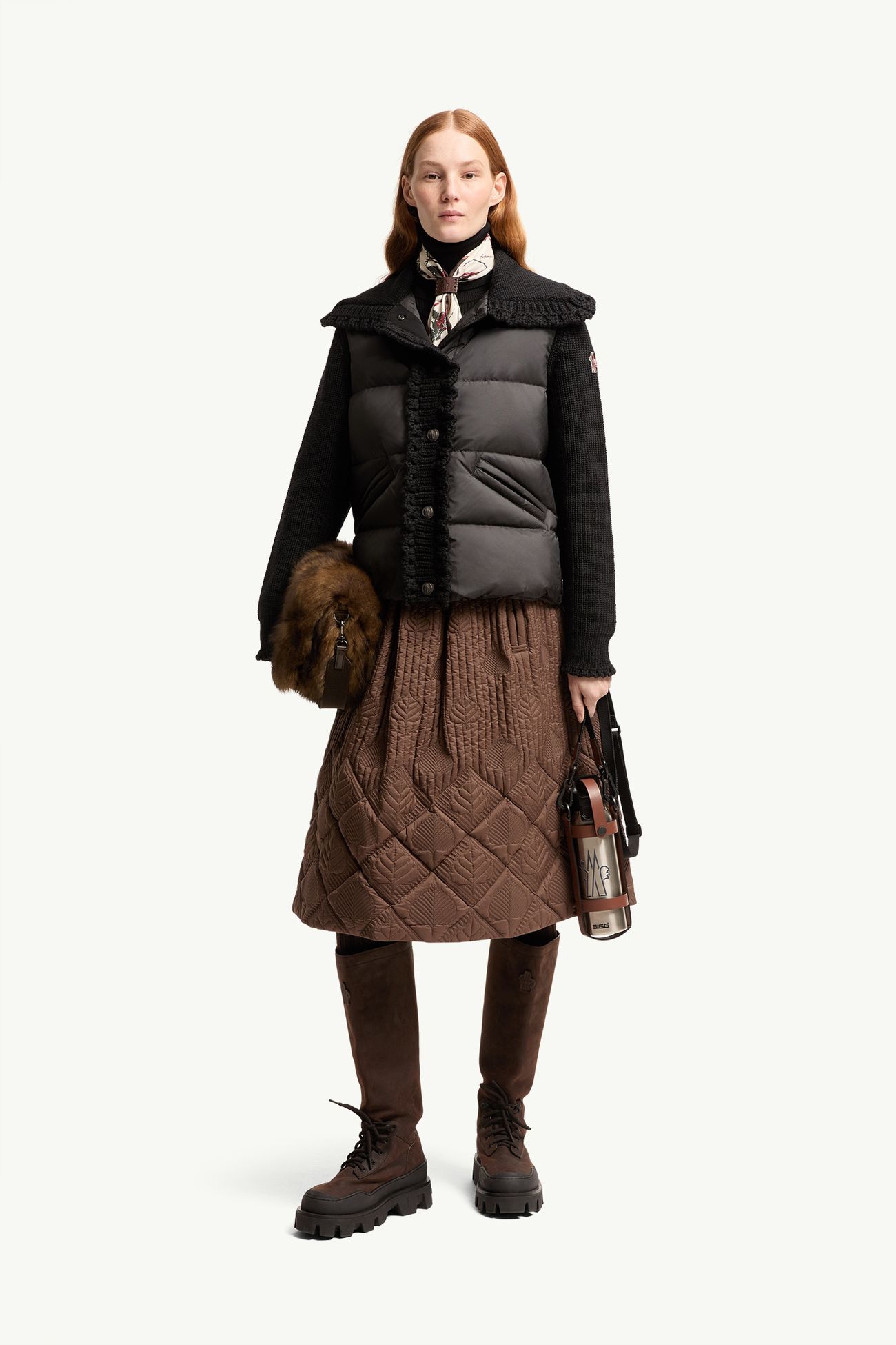 Square-Quilted Wool Blend Padded Cardigan Women Black Moncler 0