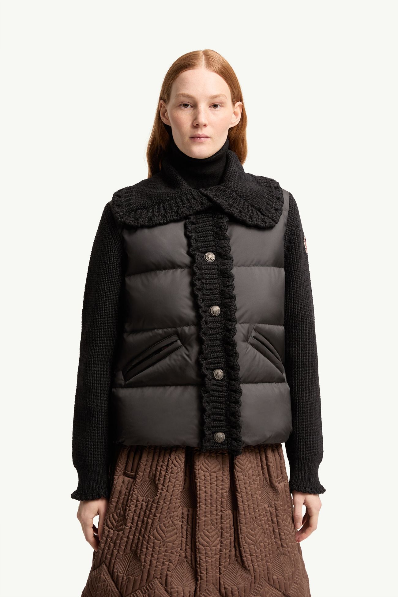 Square-Quilted Wool Blend Padded Cardigan Women Black Moncler 3