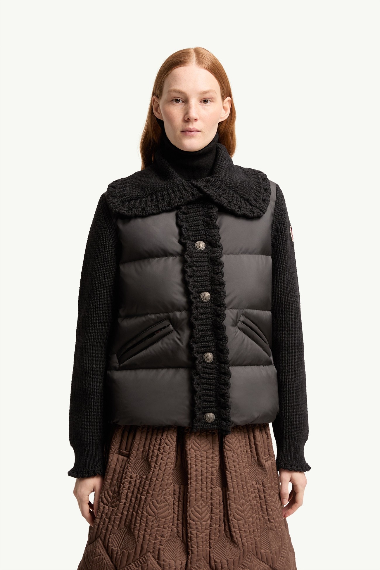 Square-Quilted Wool Blend Padded Cardigan Women Black Moncler 3