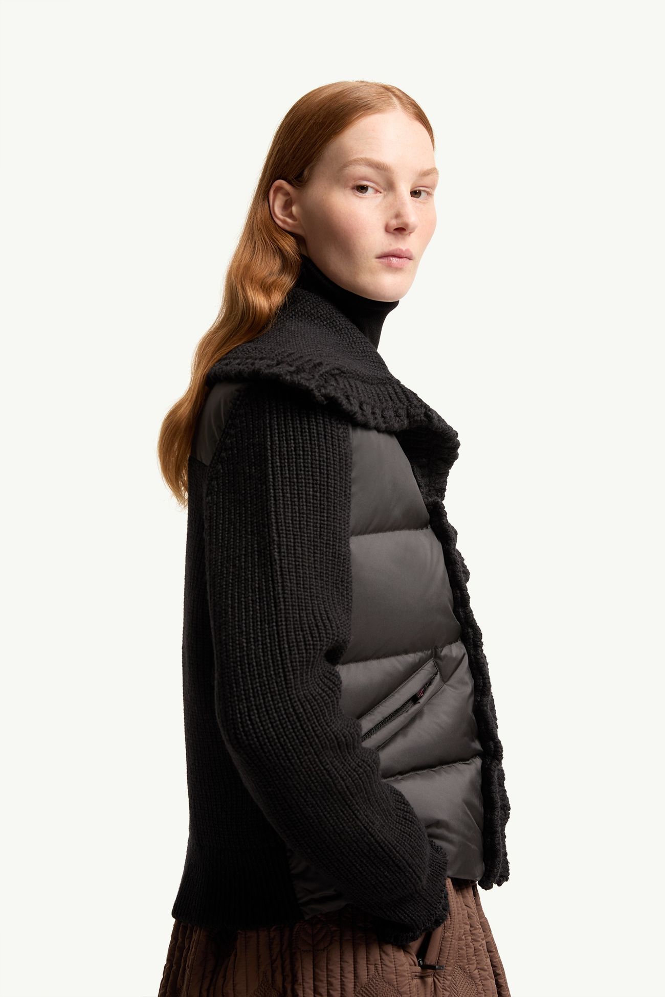 Square-Quilted Wool Blend Padded Cardigan Women Black Moncler 5