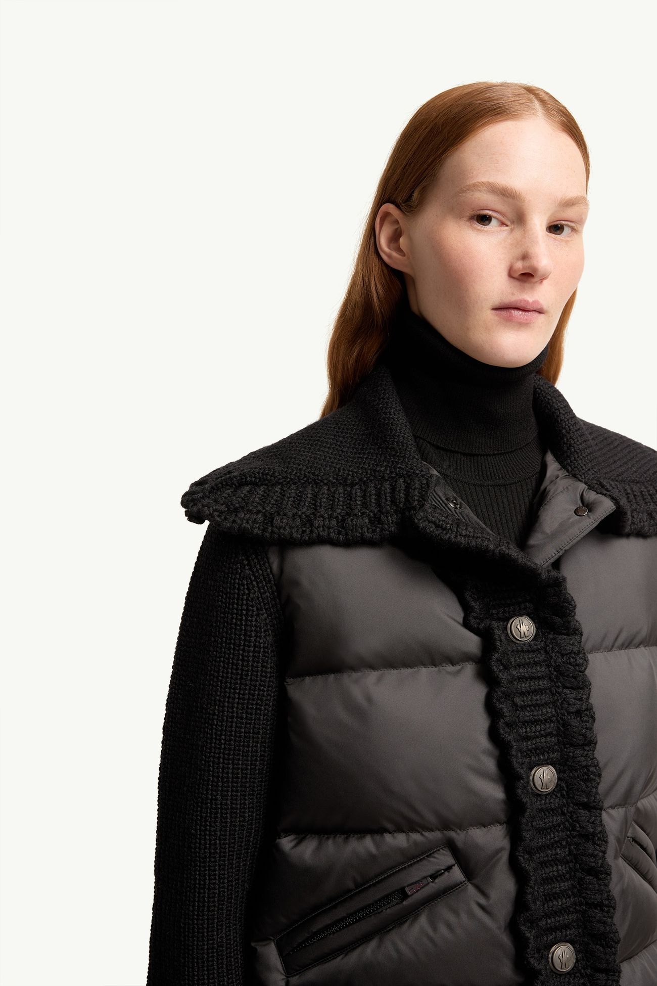 Gefütterte Woll-Strickjacke mit quadratischer Steppung Damen Schwarz Moncler 6