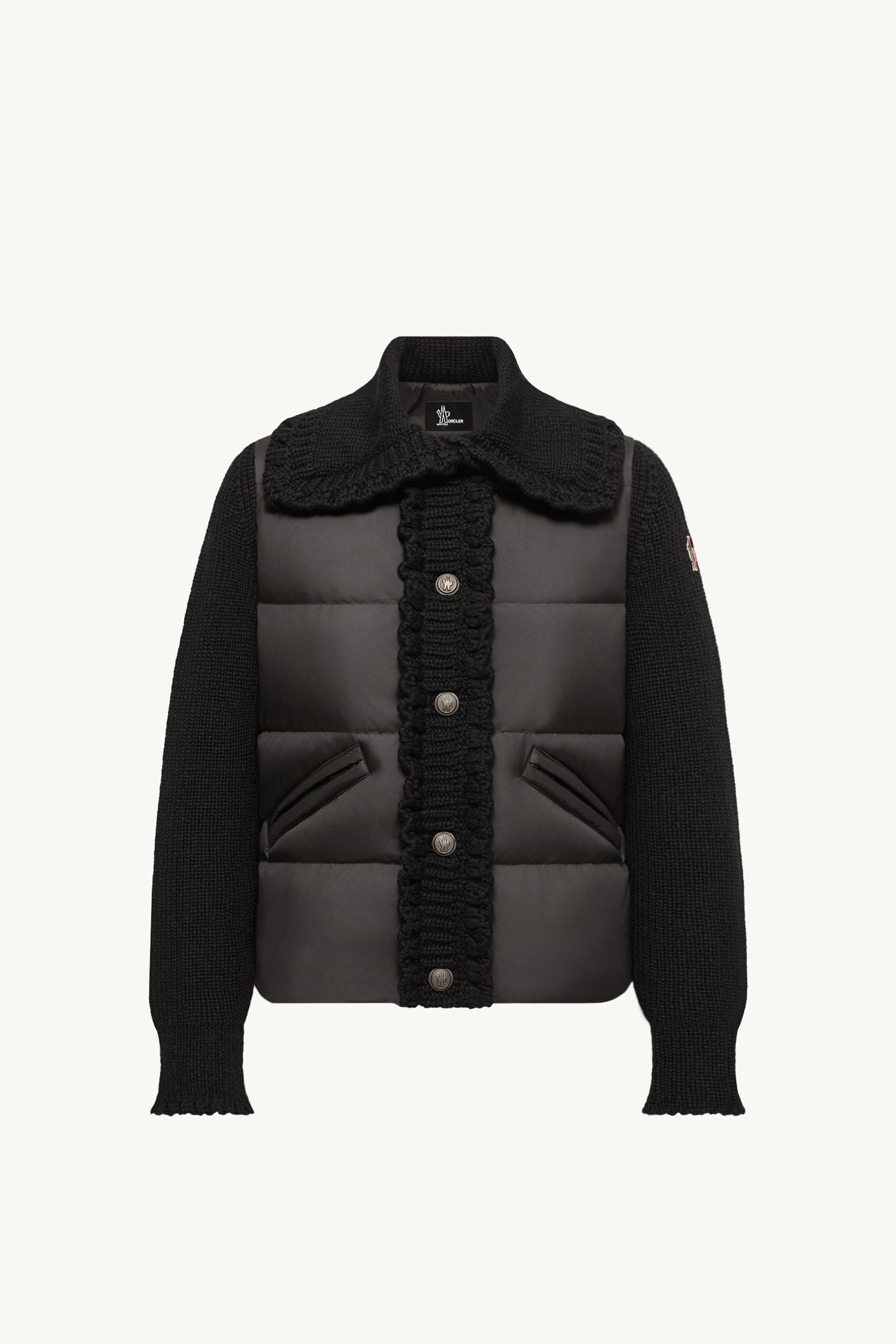 Cardigan matelassé en laine mélangée à motif carré Femmes Noir Moncler 2
