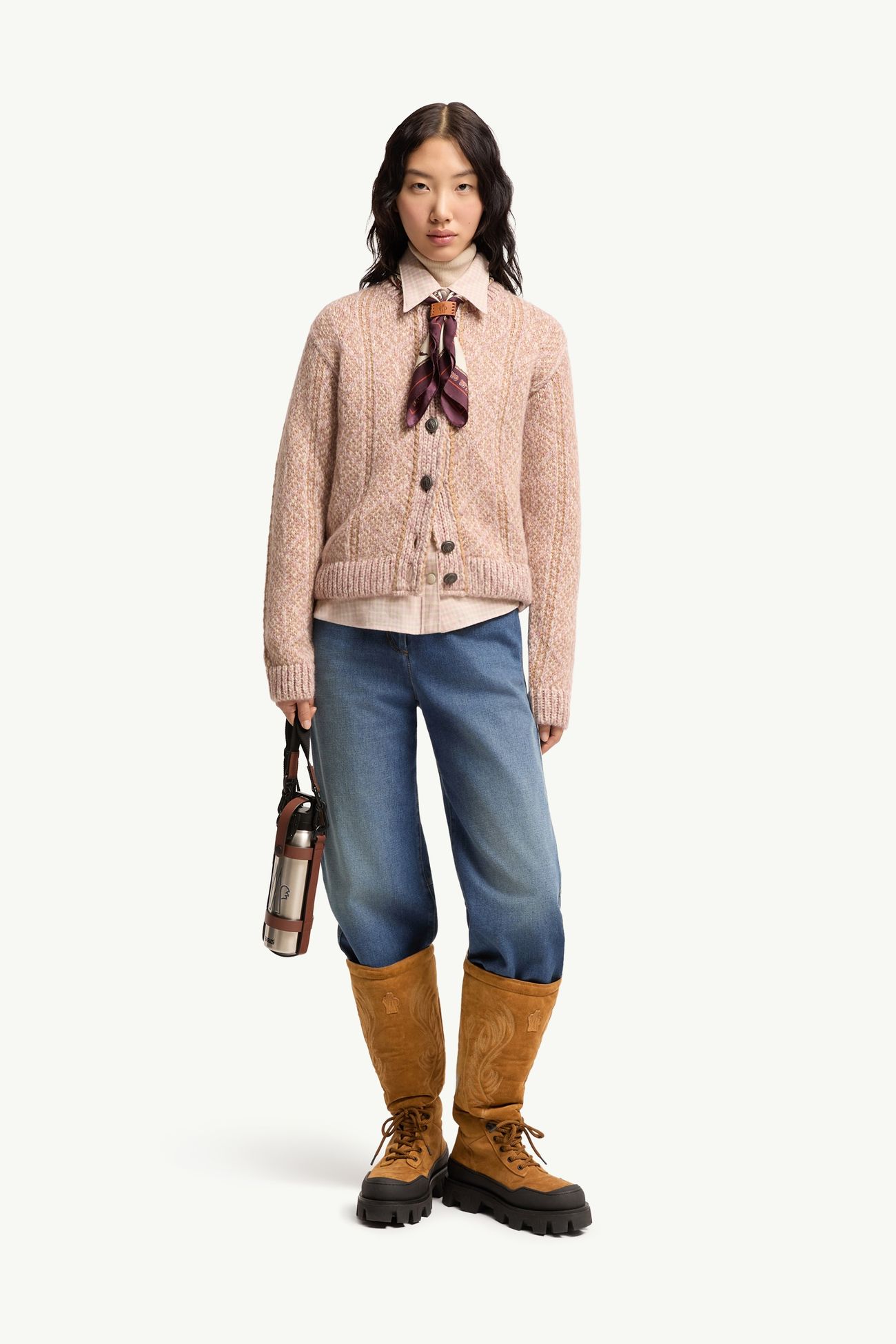 Cárdigan de jacquard Argyle de mezcla de alpaca y lana Mujer Blanco & Rosa Moncler 0