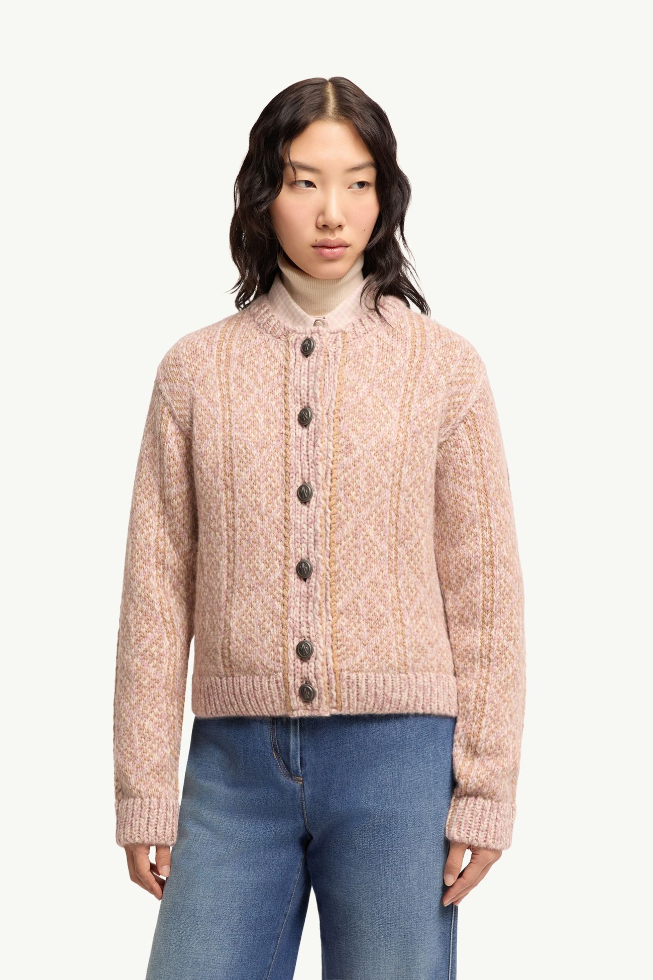 Cárdigan de jacquard Argyle de mezcla de alpaca y lana Mujer Blanco & Rosa Moncler 3
