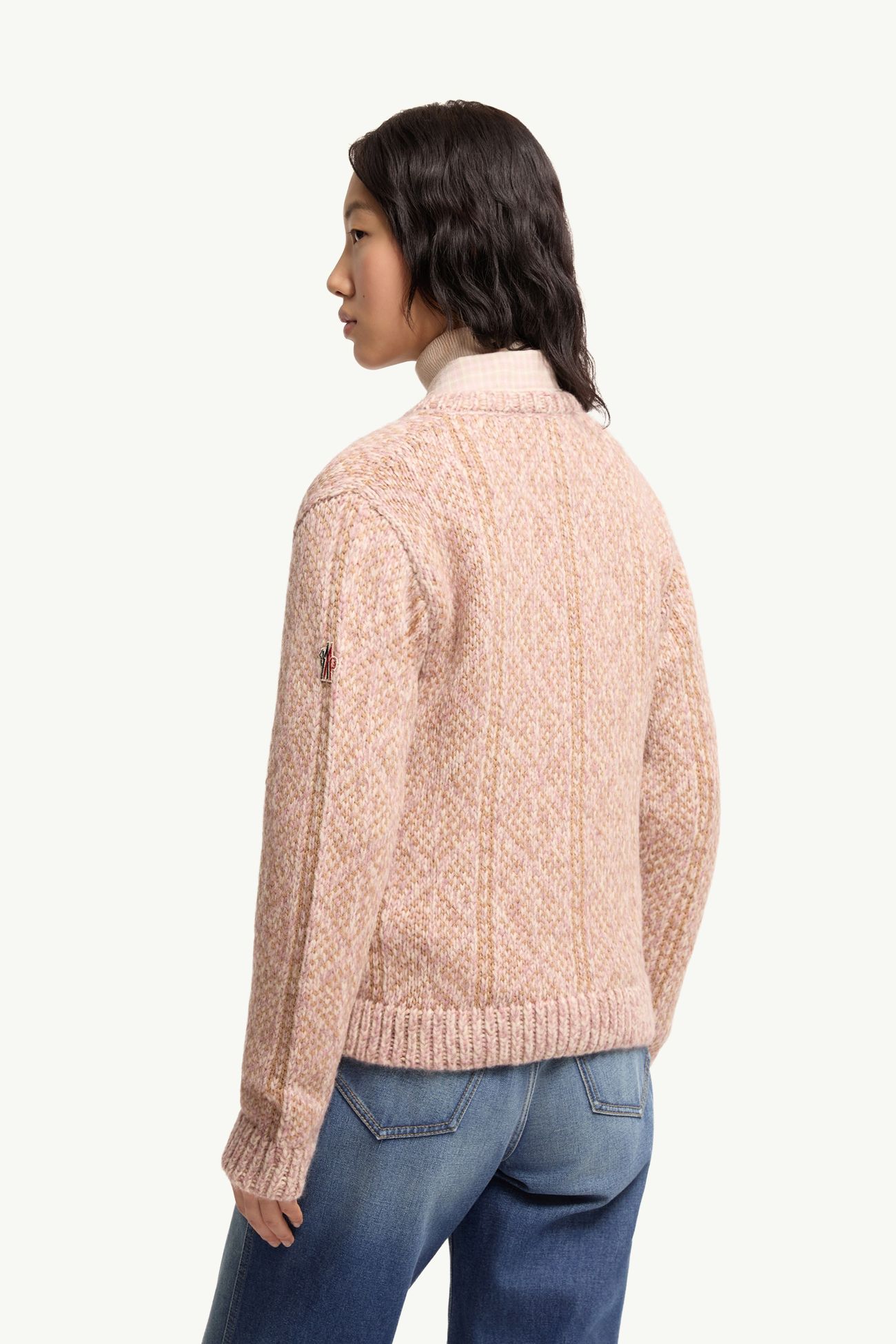 Argyle Jacquard Alpaca & Wool Blend Cardigan Women White & Pink Moncler 4