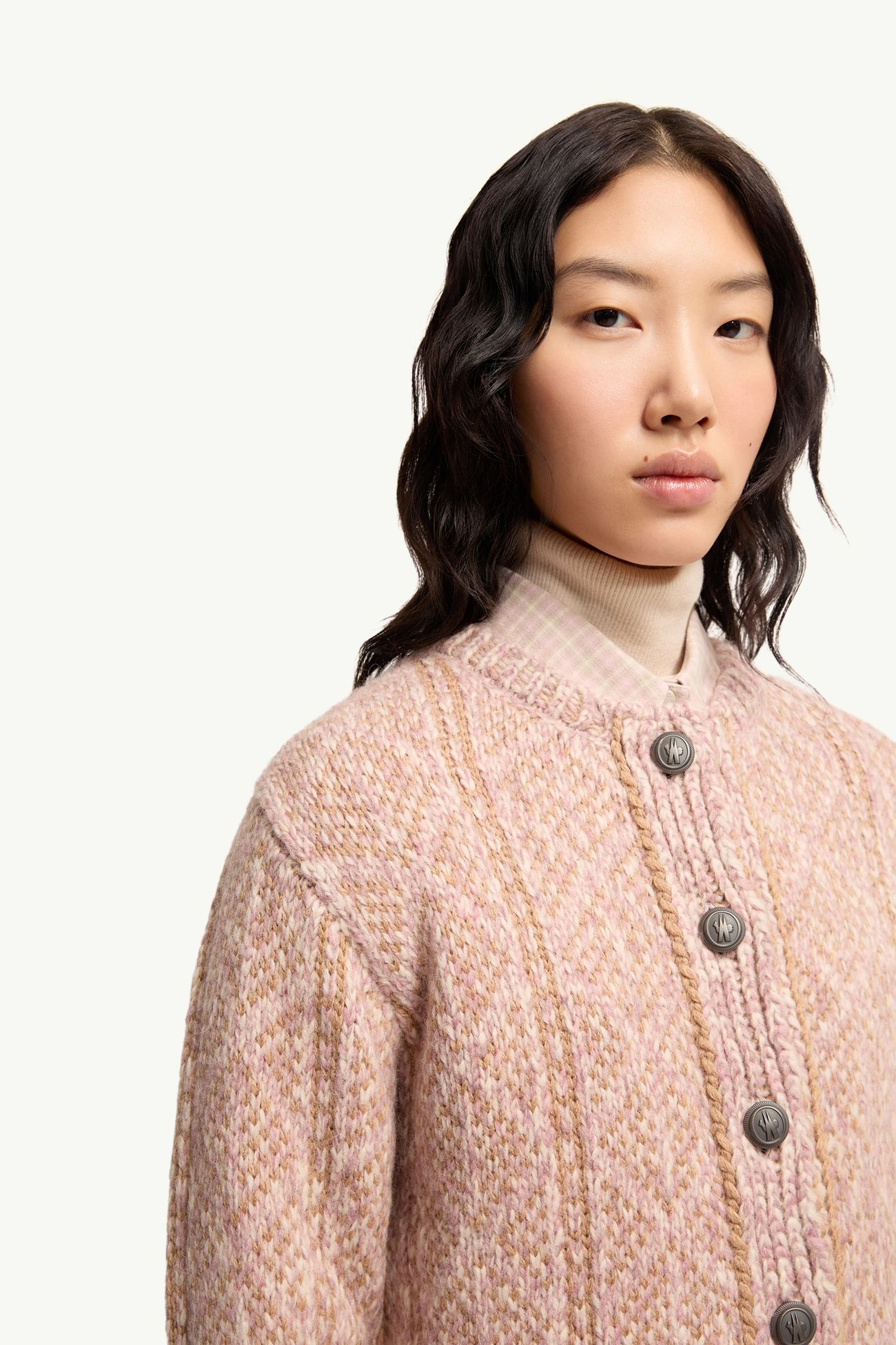 Cárdigan de jacquard Argyle de mezcla de alpaca y lana Mujer Blanco & Rosa Moncler 5
