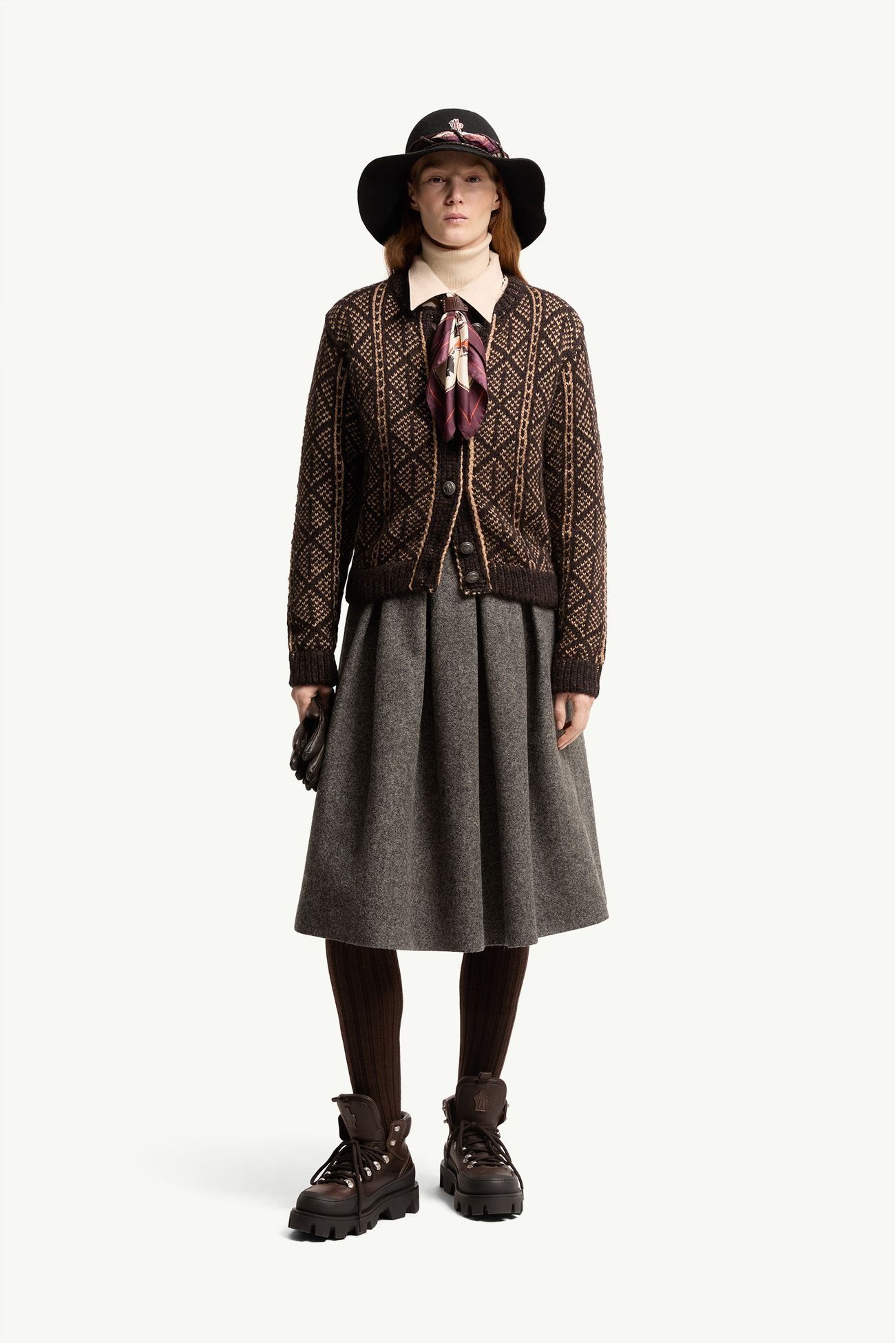Cárdigan de jacquard Argyle de mezcla de alpaca y lana Mujer Marrón Moncler 0
