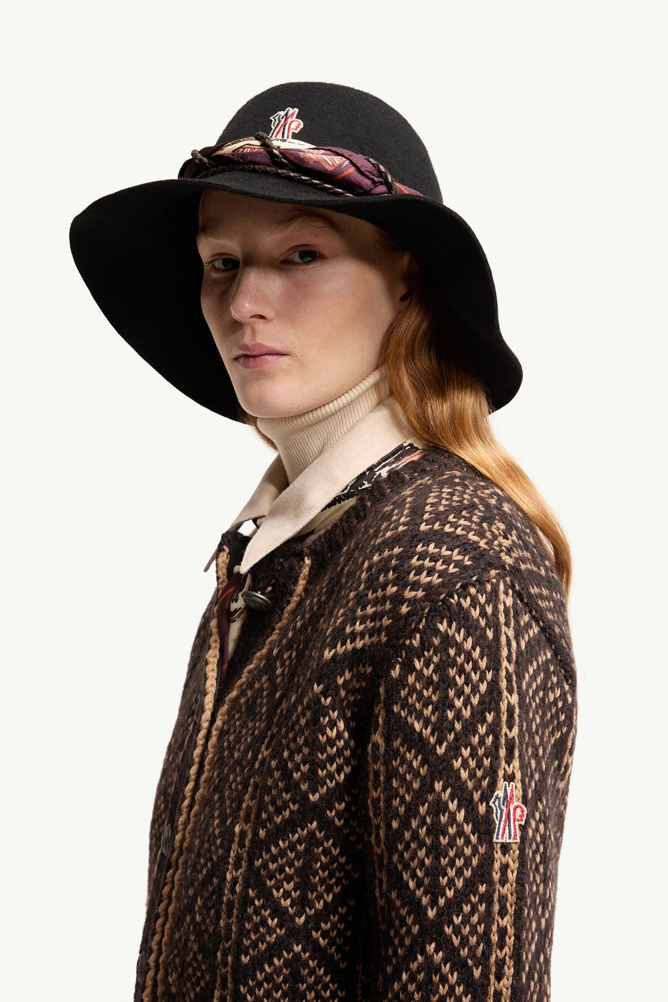 Cardigan en alpaga et laine mélangés à motif argyle en jacquard Femmes Marron Moncler 1