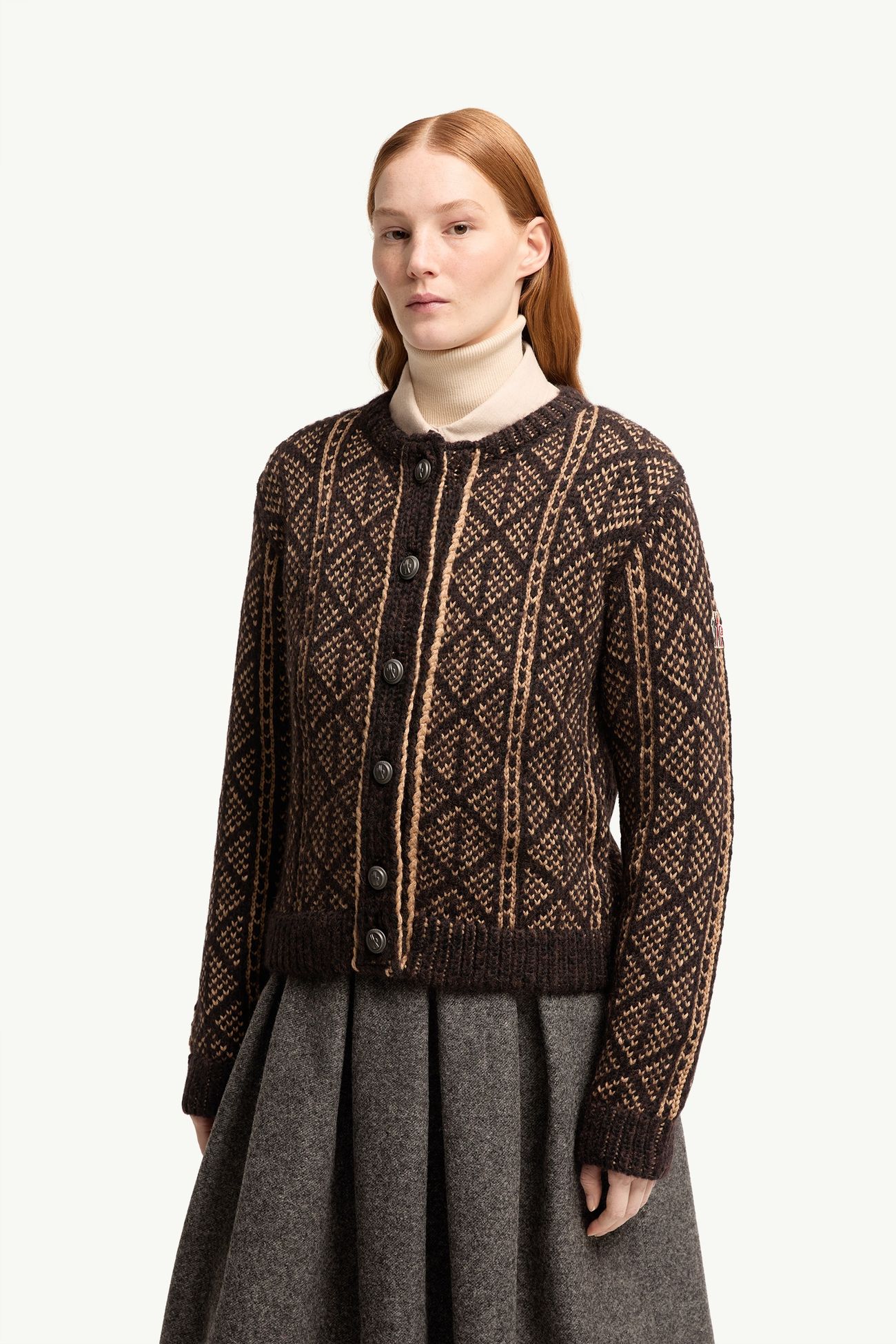 Cárdigan de jacquard Argyle de mezcla de alpaca y lana Mujer Marrón Moncler 3