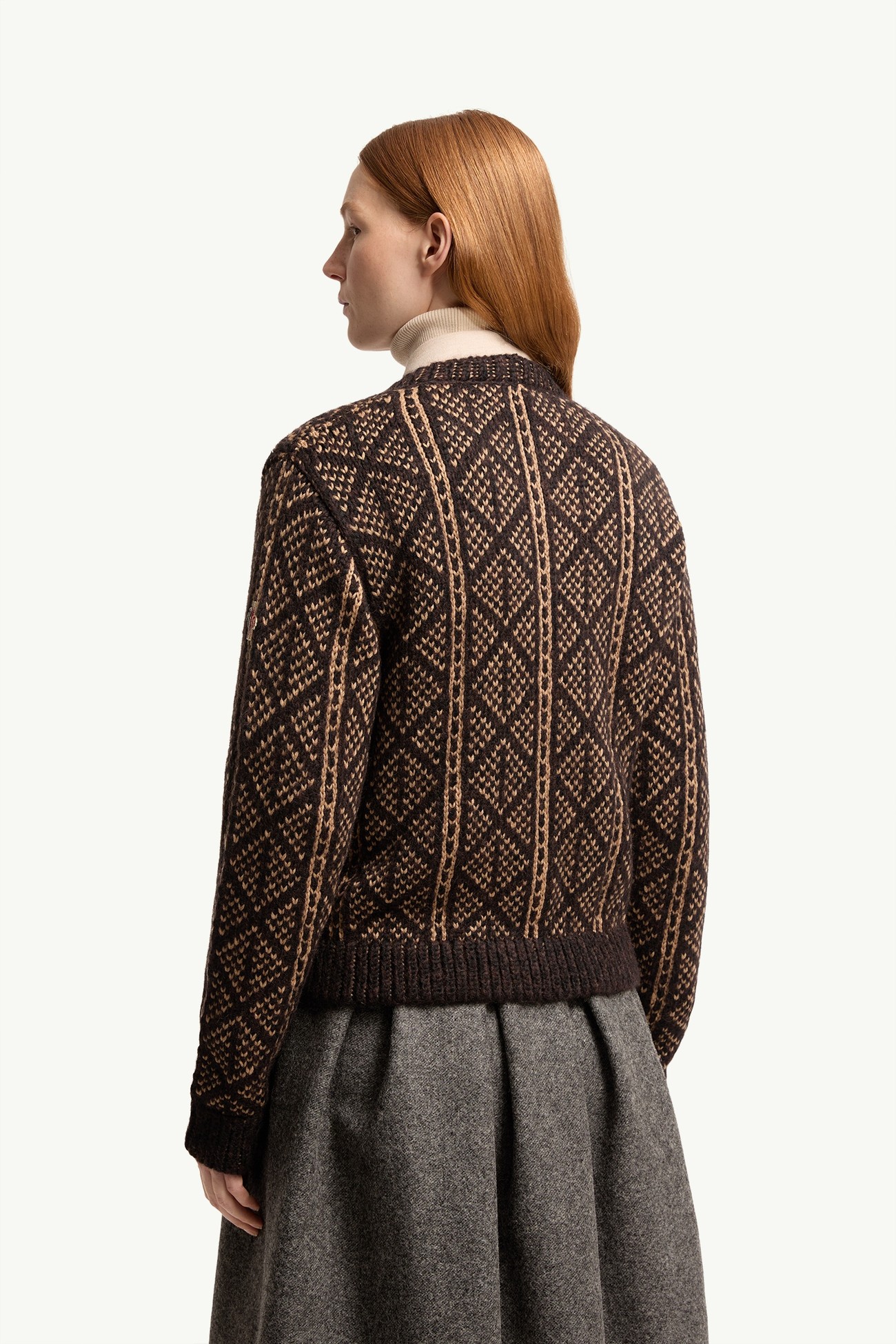 Argyle Jacquard Alpaca & Wool Blend Cardigan Women Brown Moncler 4