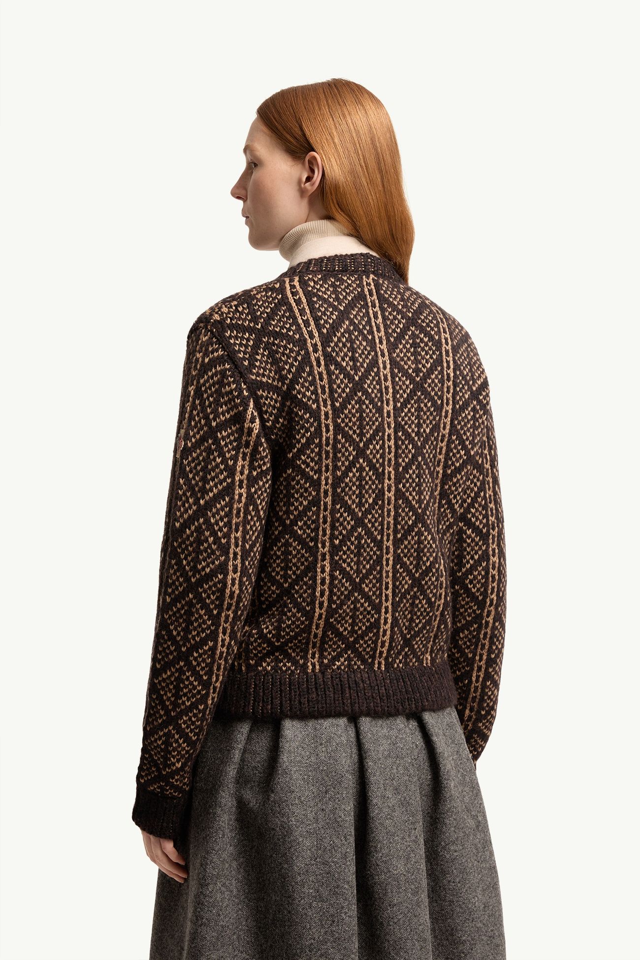 Cardigan en alpaga et laine mélangés à motif argyle en jacquard Femmes Marron Moncler 4