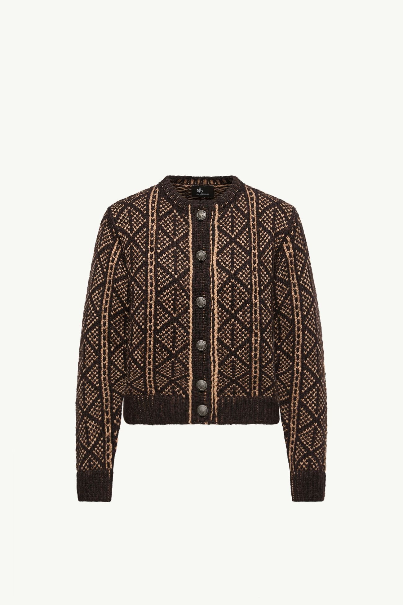 Argyle Jacquard Alpaca & Wool Blend Cardigan Women Brown Moncler 2