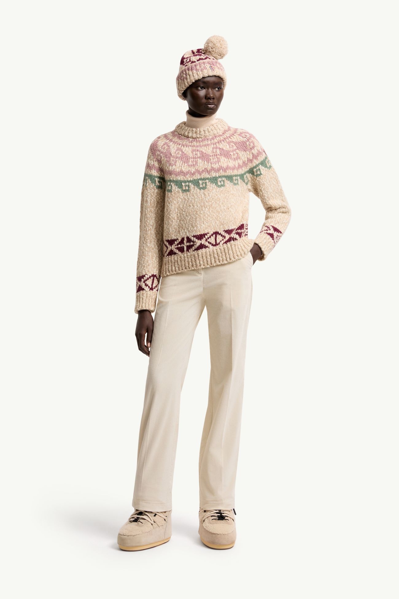 Pullover aus einer Wollmischung mit geometrischem Jacquardmuster Damen Hellbeige Moncler 0