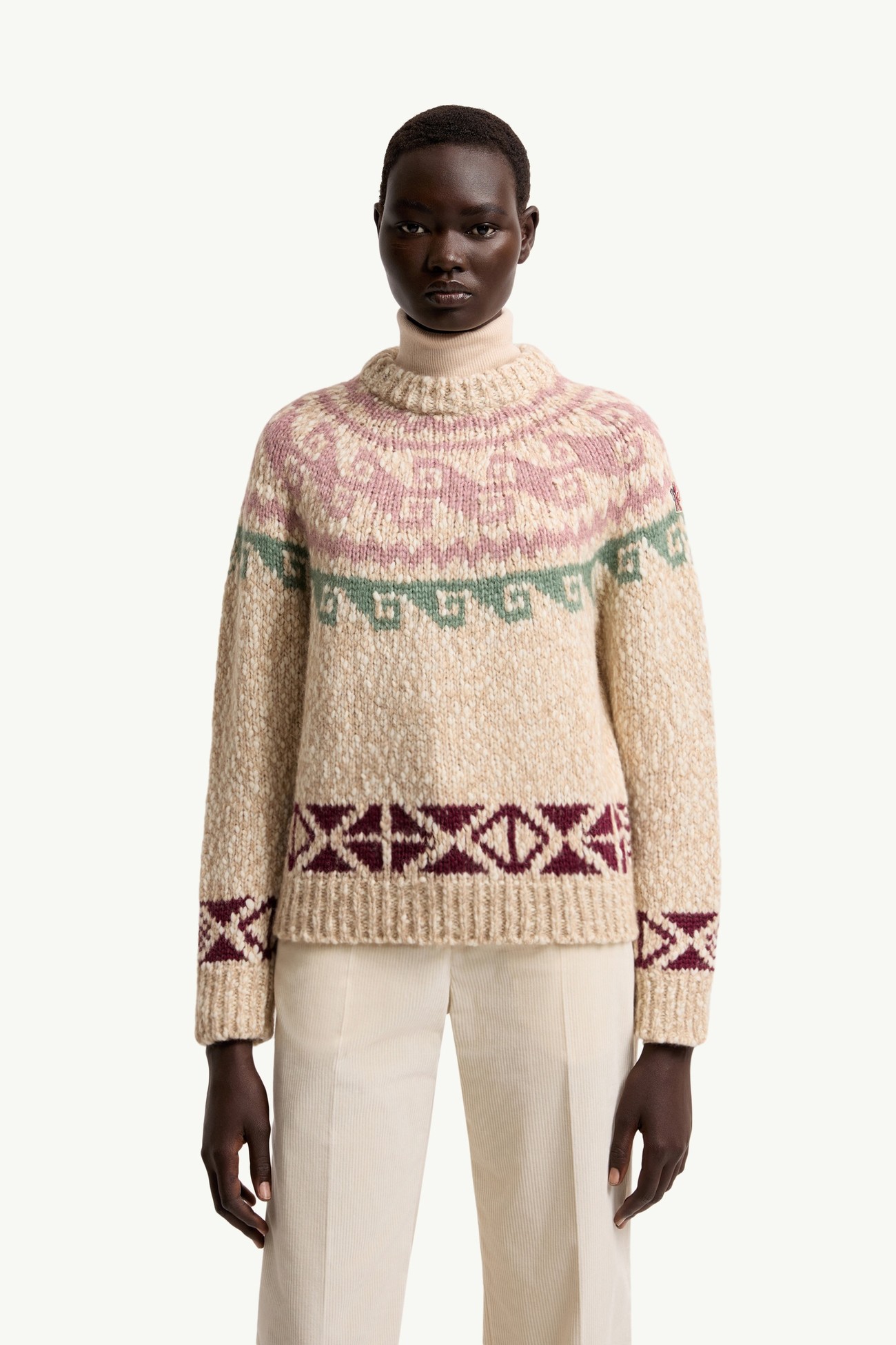 Maglione jacquard geometrico in misto lana Donna Beige Chiaro Moncler 3