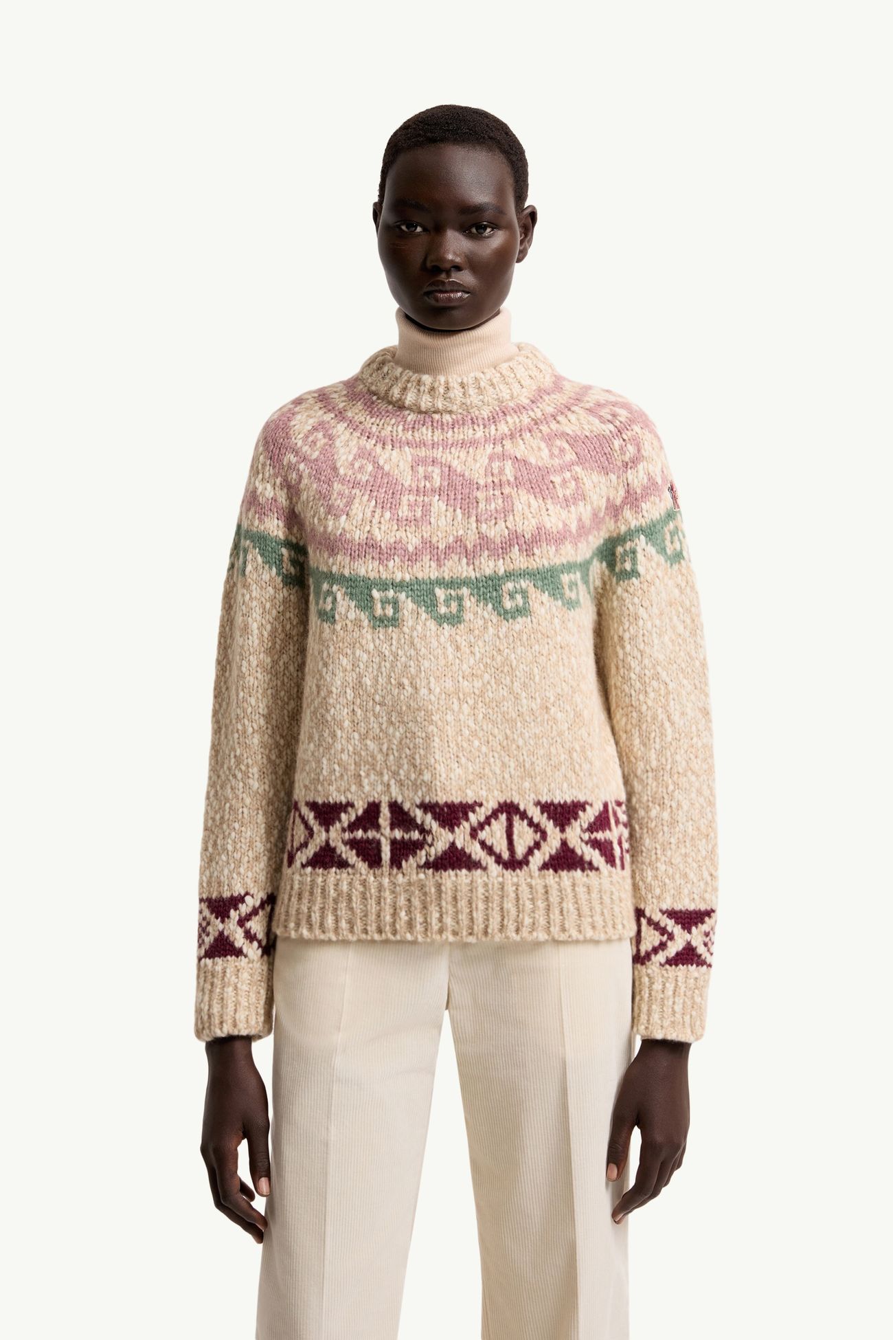 Pull en jacquard de laine mélangé géométrique Femmes Beige Clair Moncler 3