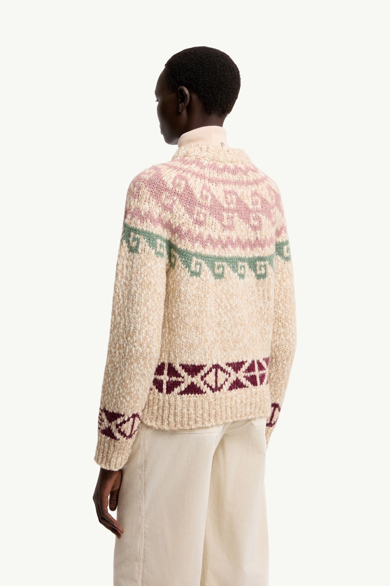 Pull en jacquard de laine mélangé géométrique Femmes Beige Clair Moncler 4