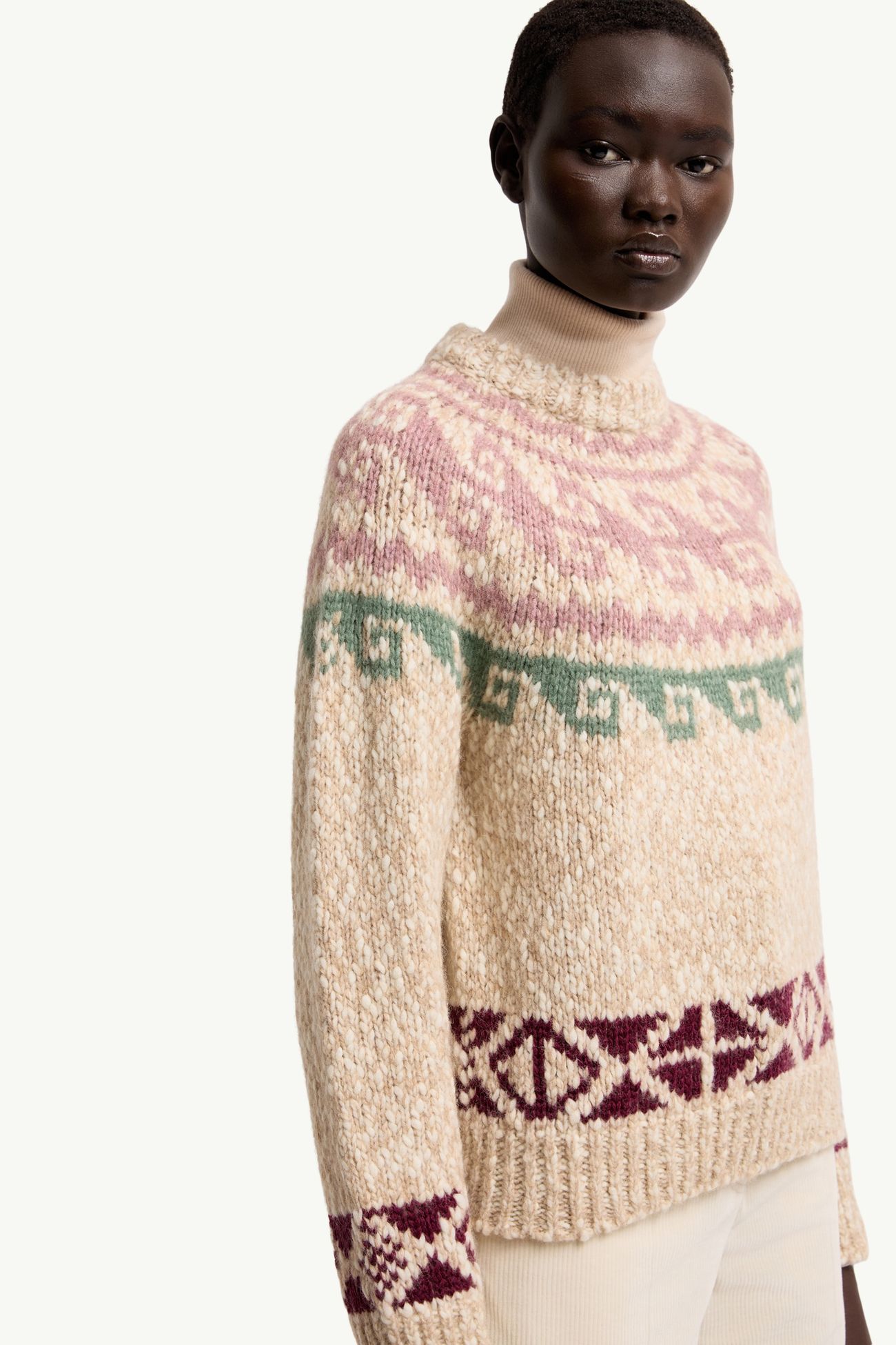 Maglione jacquard geometrico in misto lana Donna Beige Chiaro Moncler 5