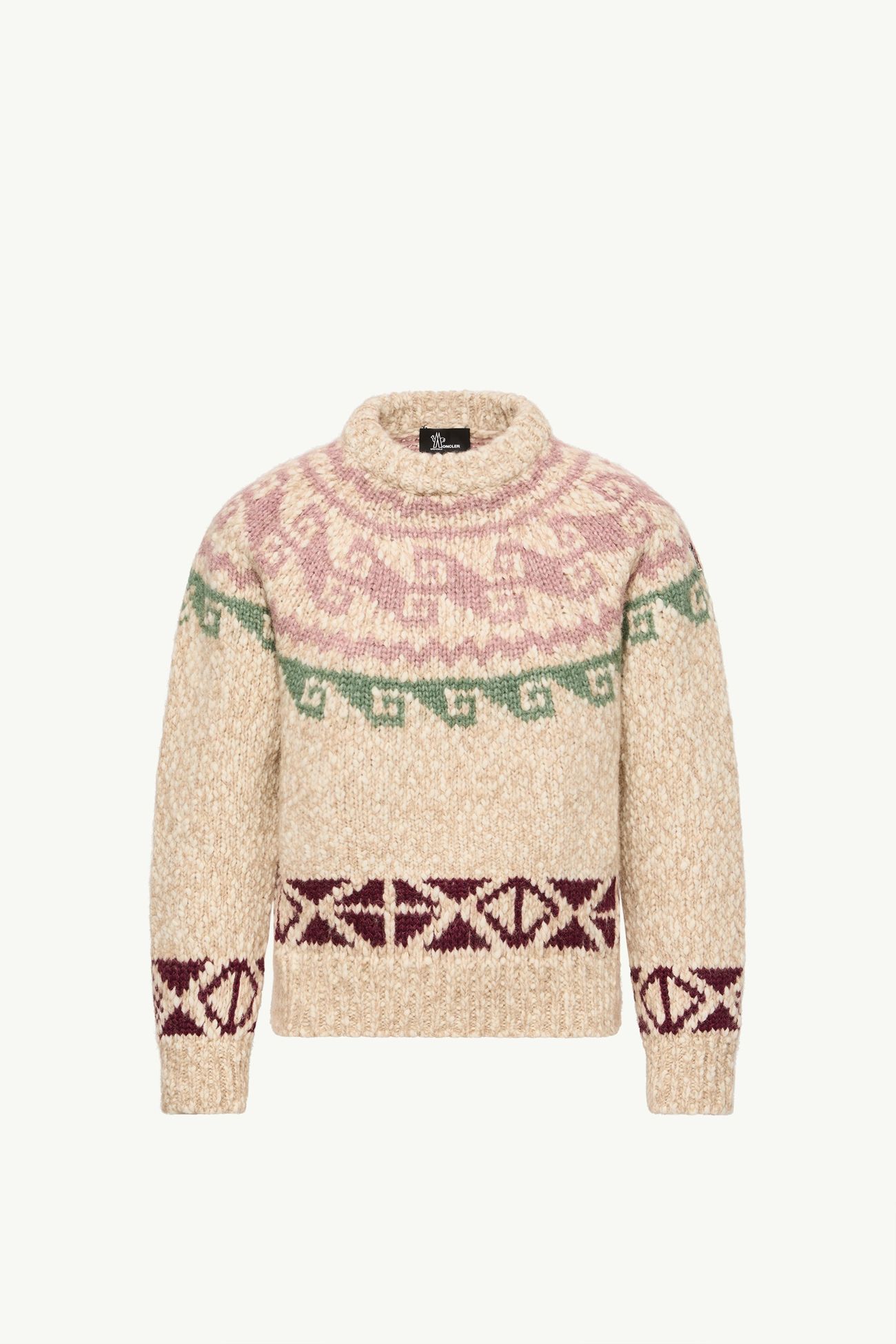 Pull en jacquard de laine mélangé géométrique Femmes Beige Clair Moncler 2