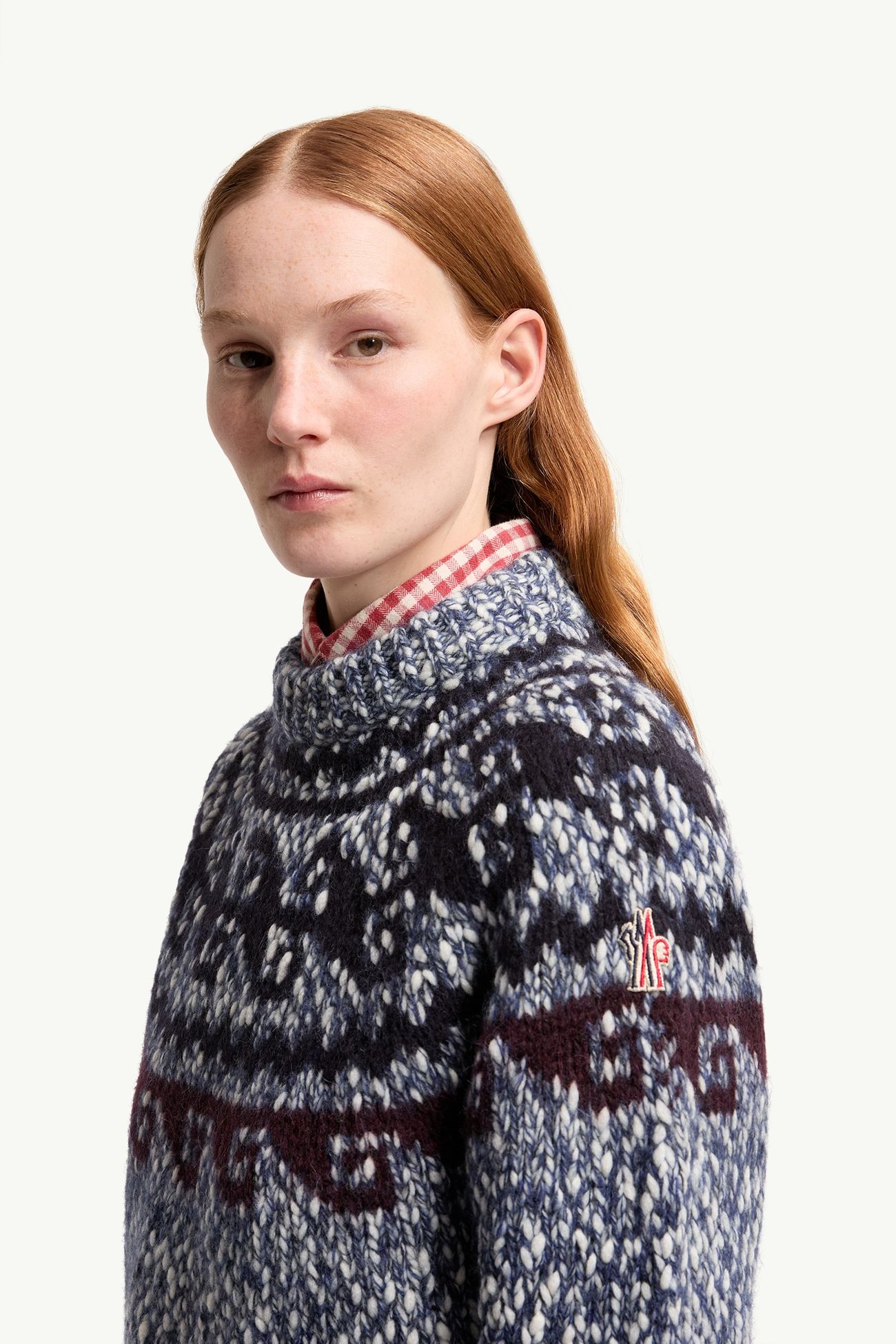 Maglione jacquard geometrico in misto lana Donna Celeste Moncler 1