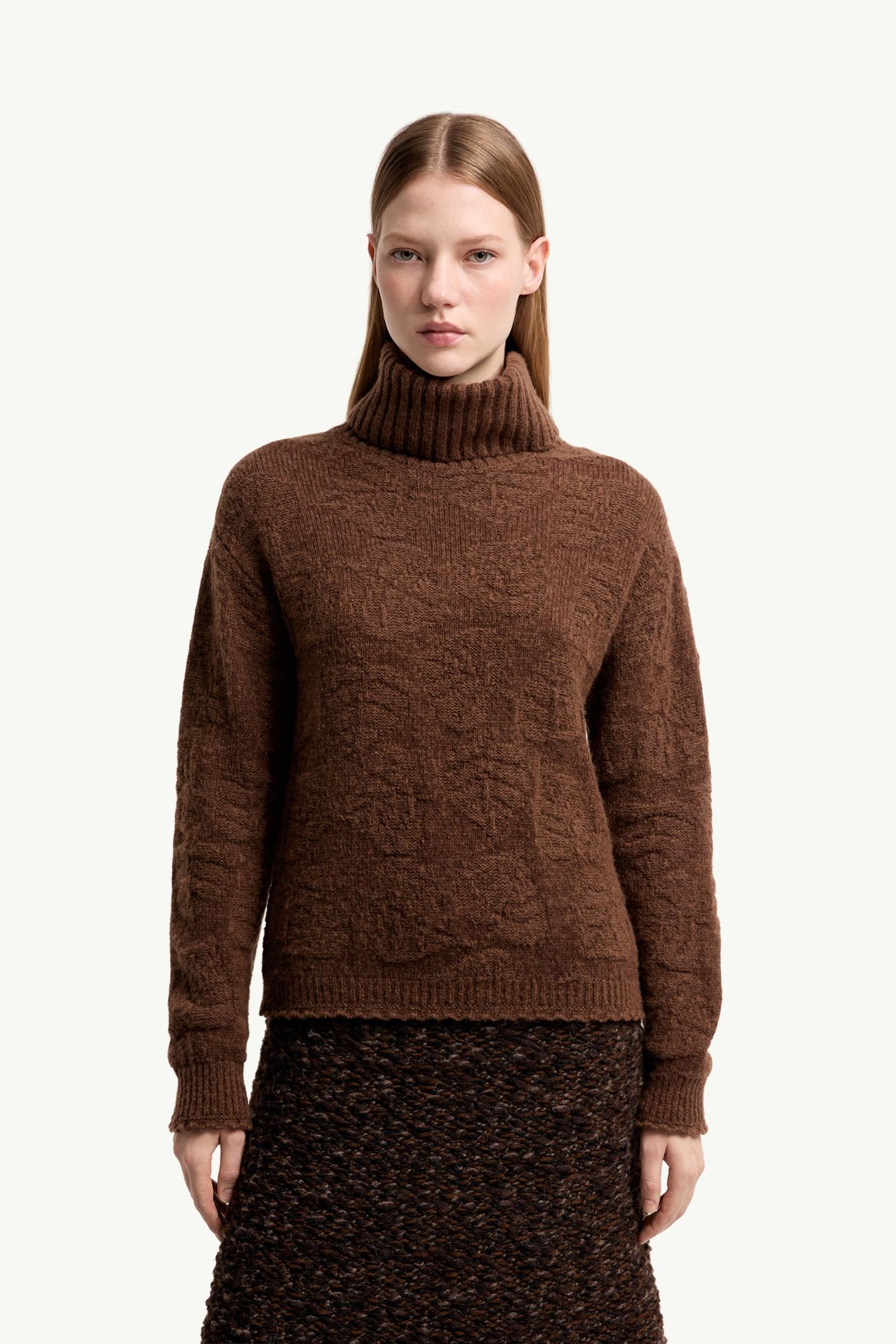 Pull à col roulé en laine mélangée à motif feuille Femmes Marron Moncler 3