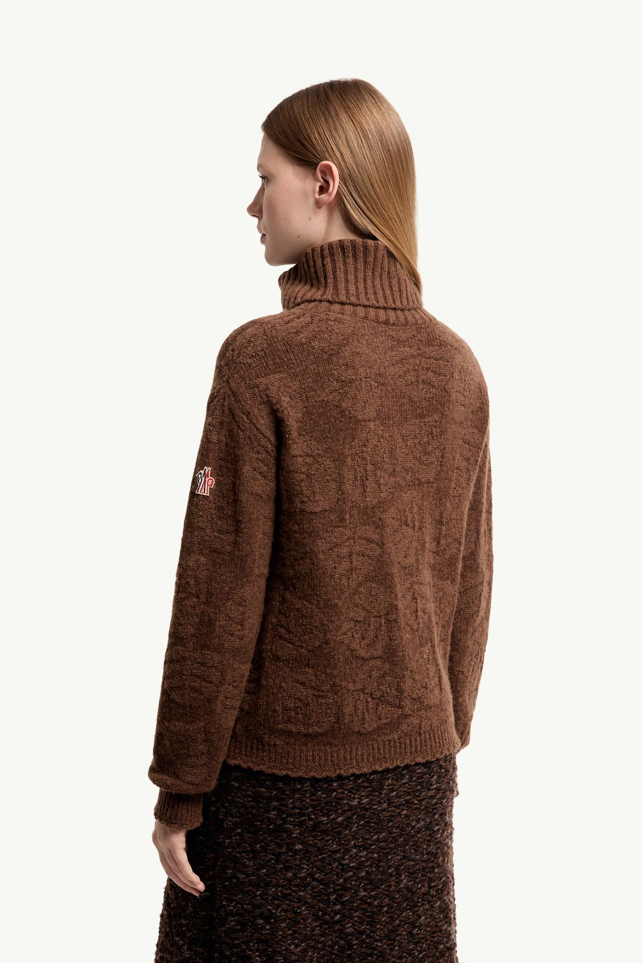 Rollkragenpullover aus Wollmischung mit Blattmotiv Damen Braun Moncler 4
