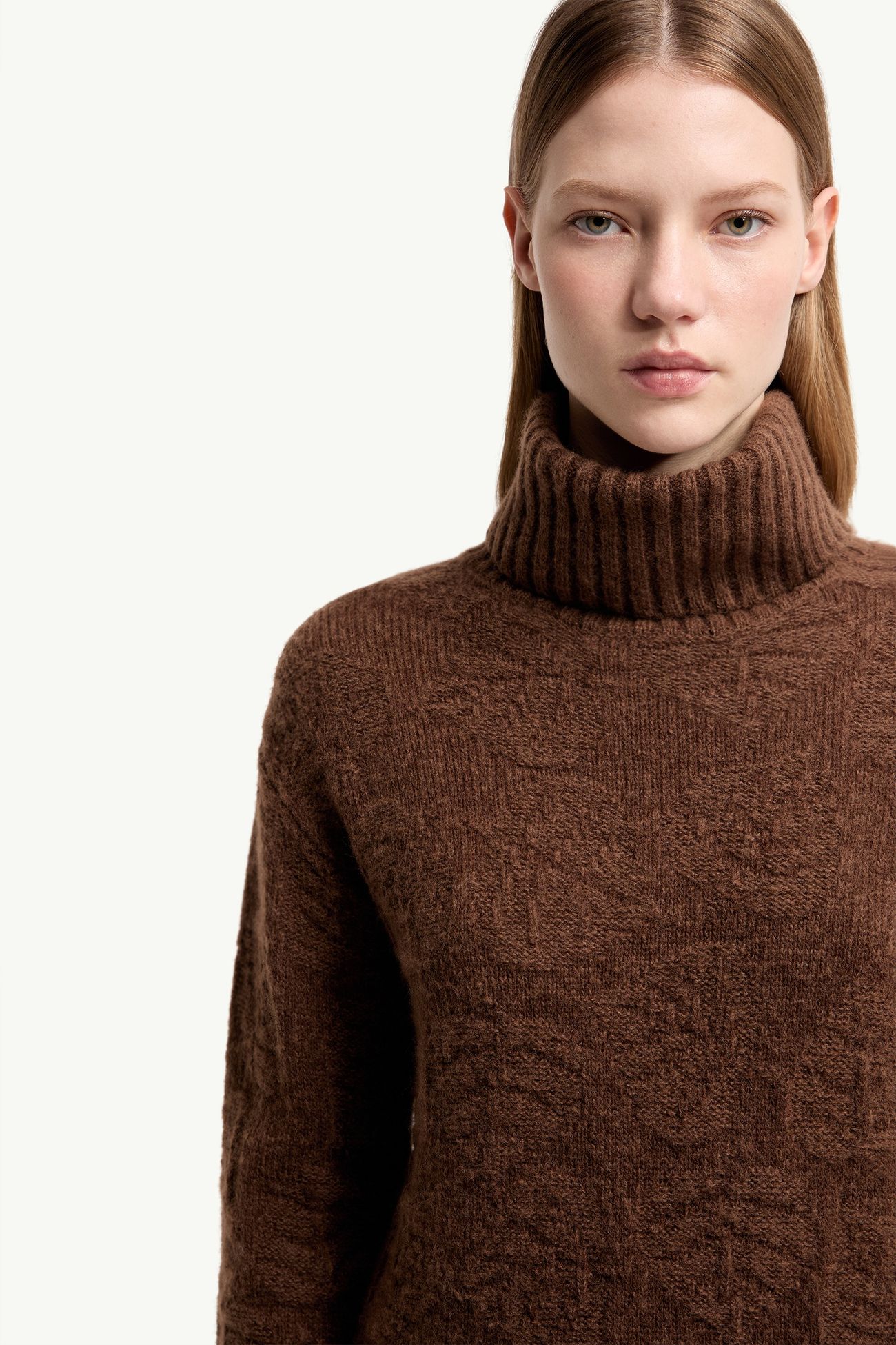 Pull à col roulé en laine mélangée à motif feuille Femmes Marron Moncler 5